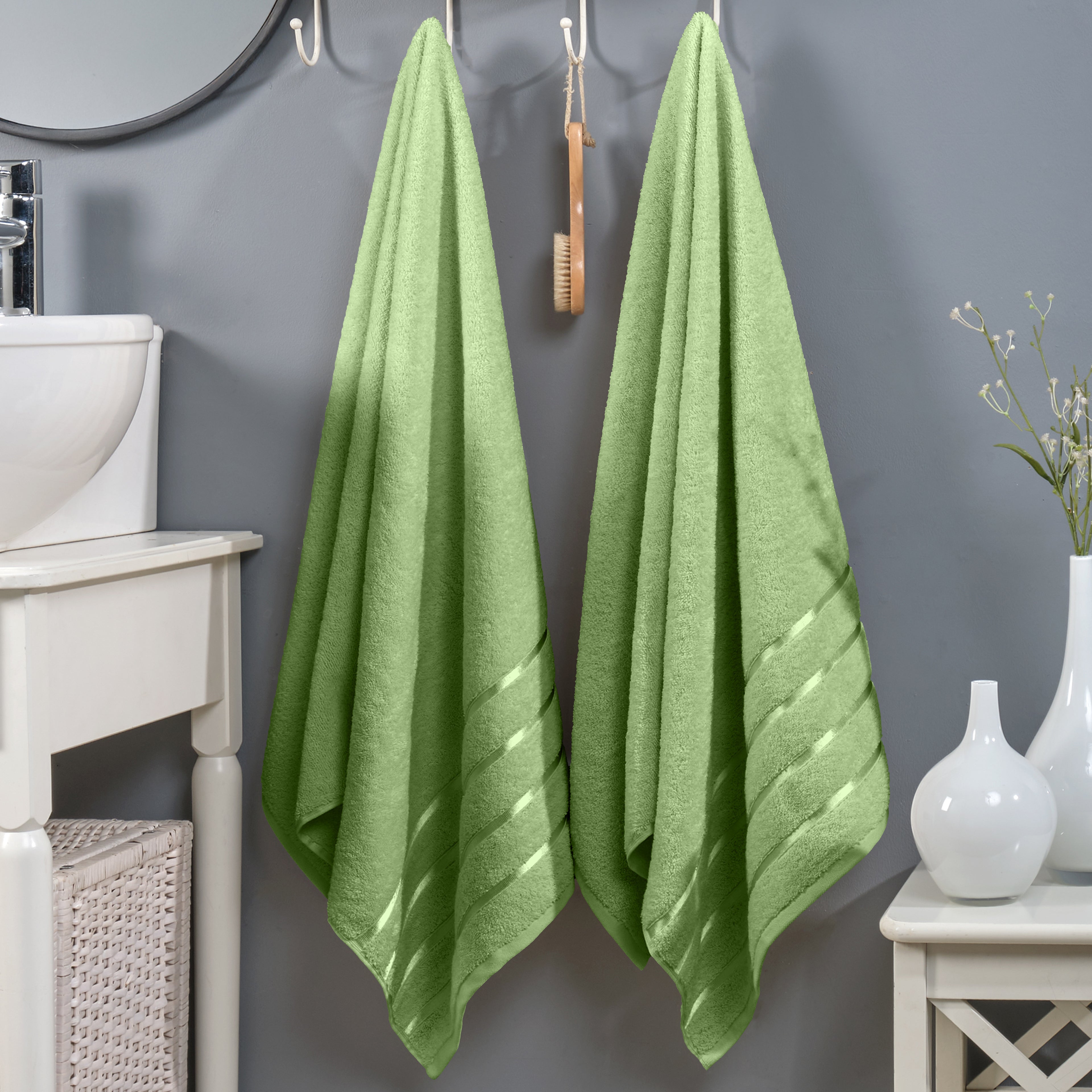 2-Pack Premium Turkish Cotton 4 Lines Stripe Bath Towel Set, 27 x 54 inch