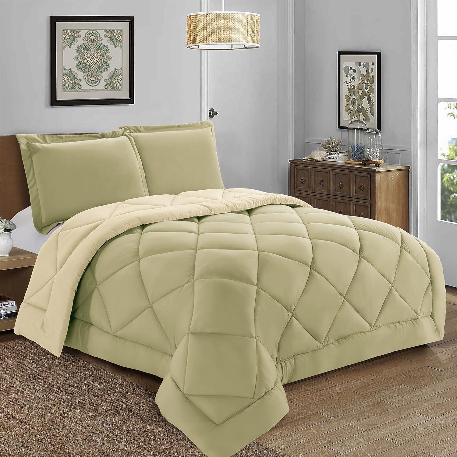 3-Piece Reversible Diamond Stitched Comforter & Shams