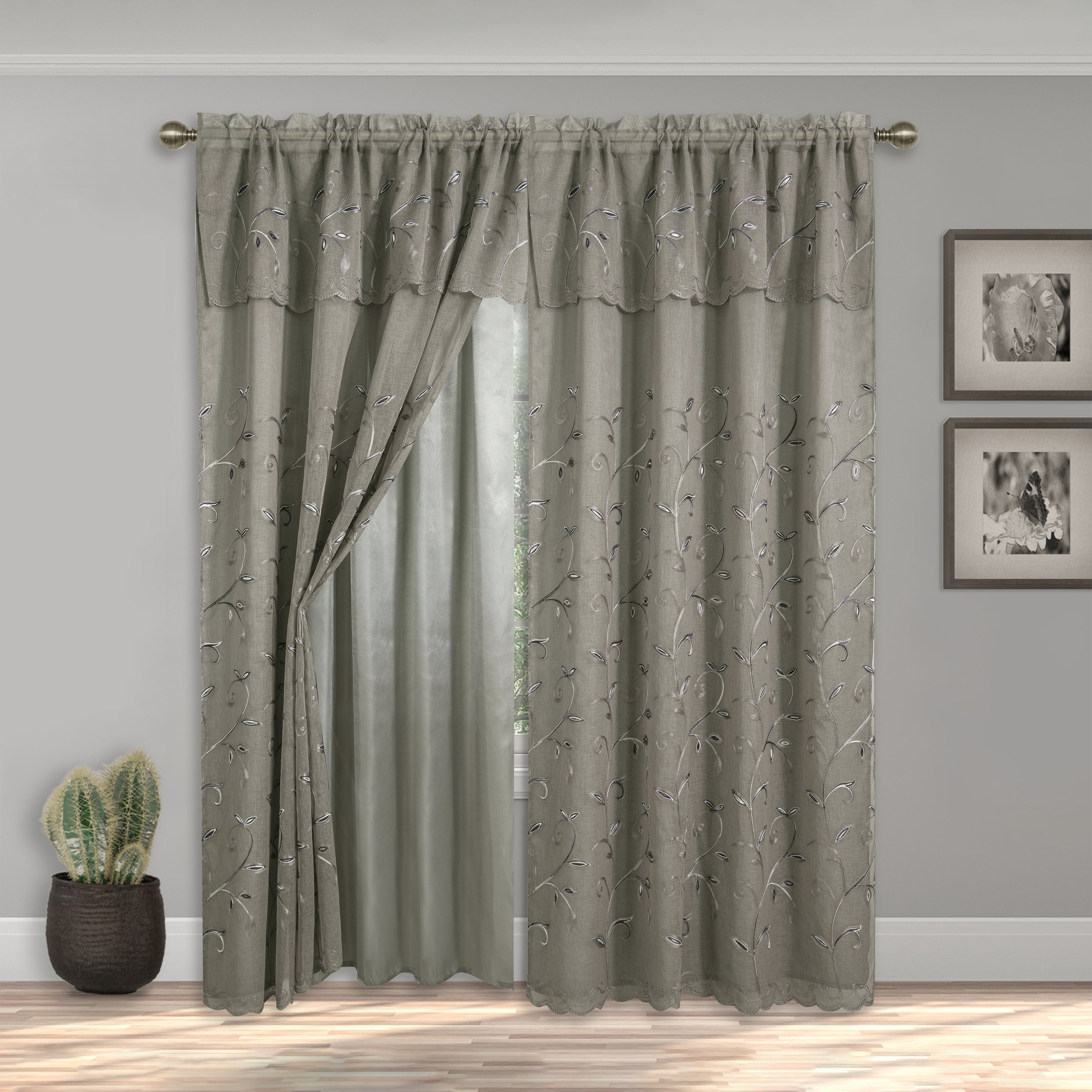 Set of 2 Lucia Curtain Panels - Attached Valance - 54" W x 84" L