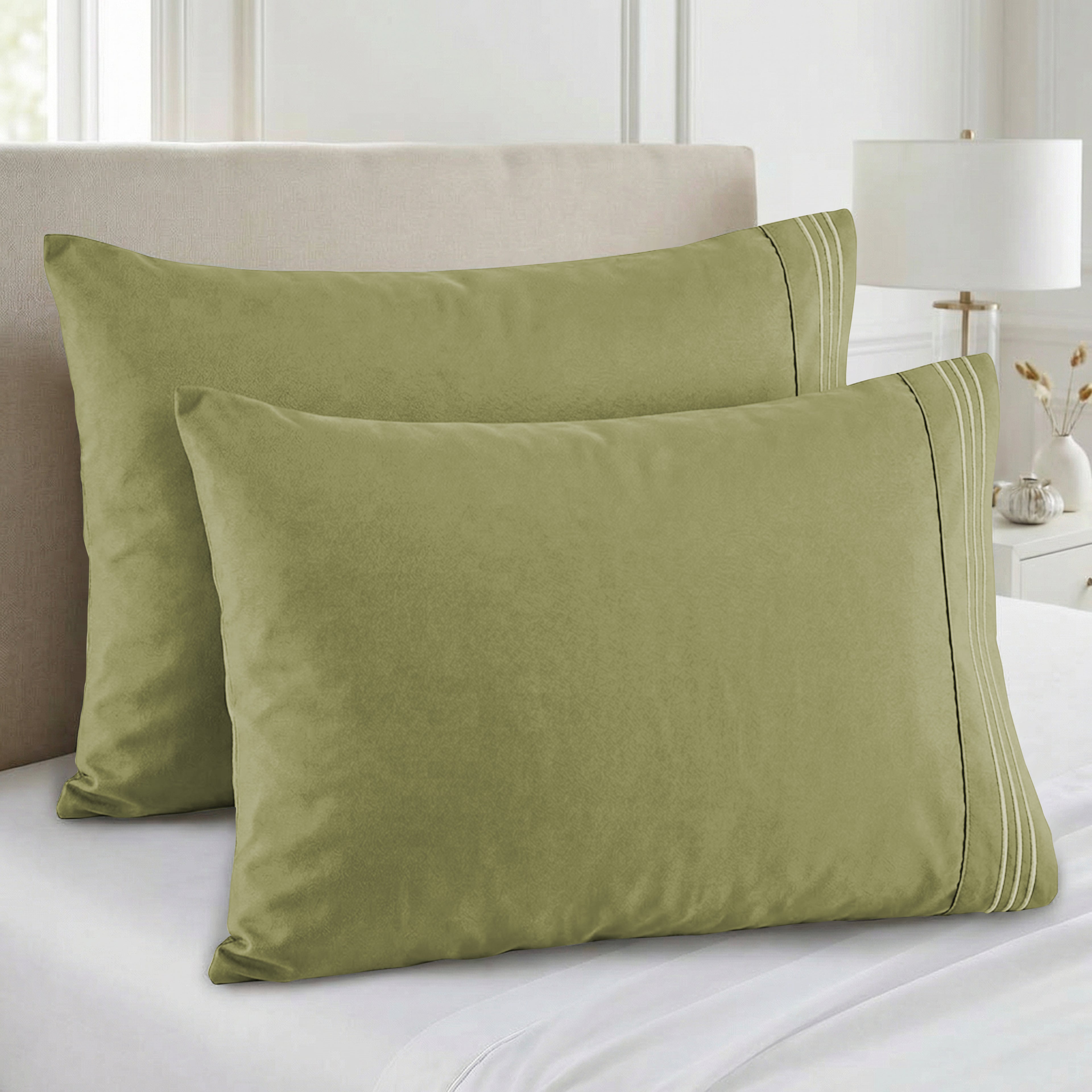 Set of 2 Pillowcases- 3 Line Embroidery