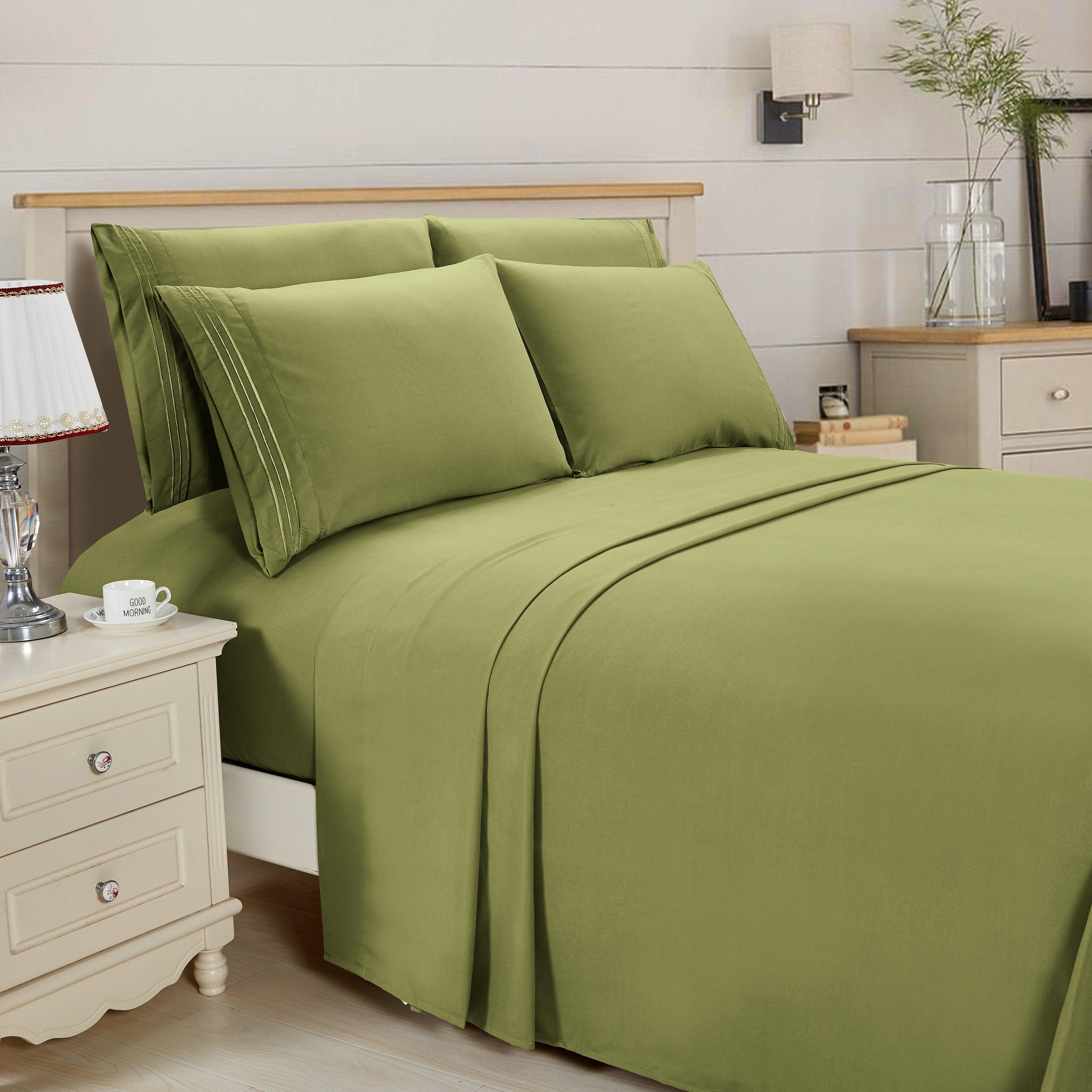 Essential 6-Piece 3-Line Embroidery Sheet Set, Soft as a Hotel Premium Quality, Bright Shades