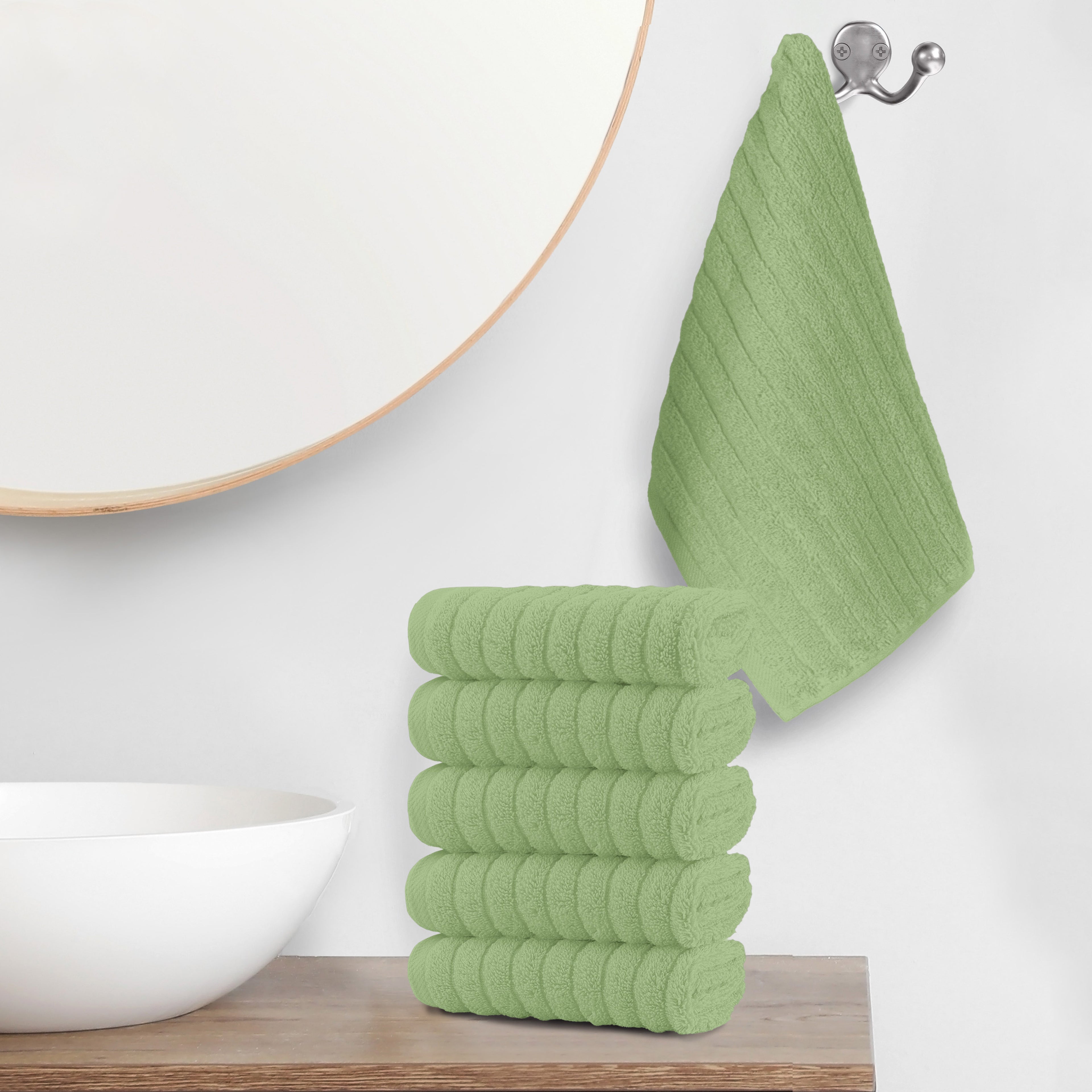 6-Pack Premium Turkish Cotton Corduroy Stripe Washcloths Set, 13 x 13 inch