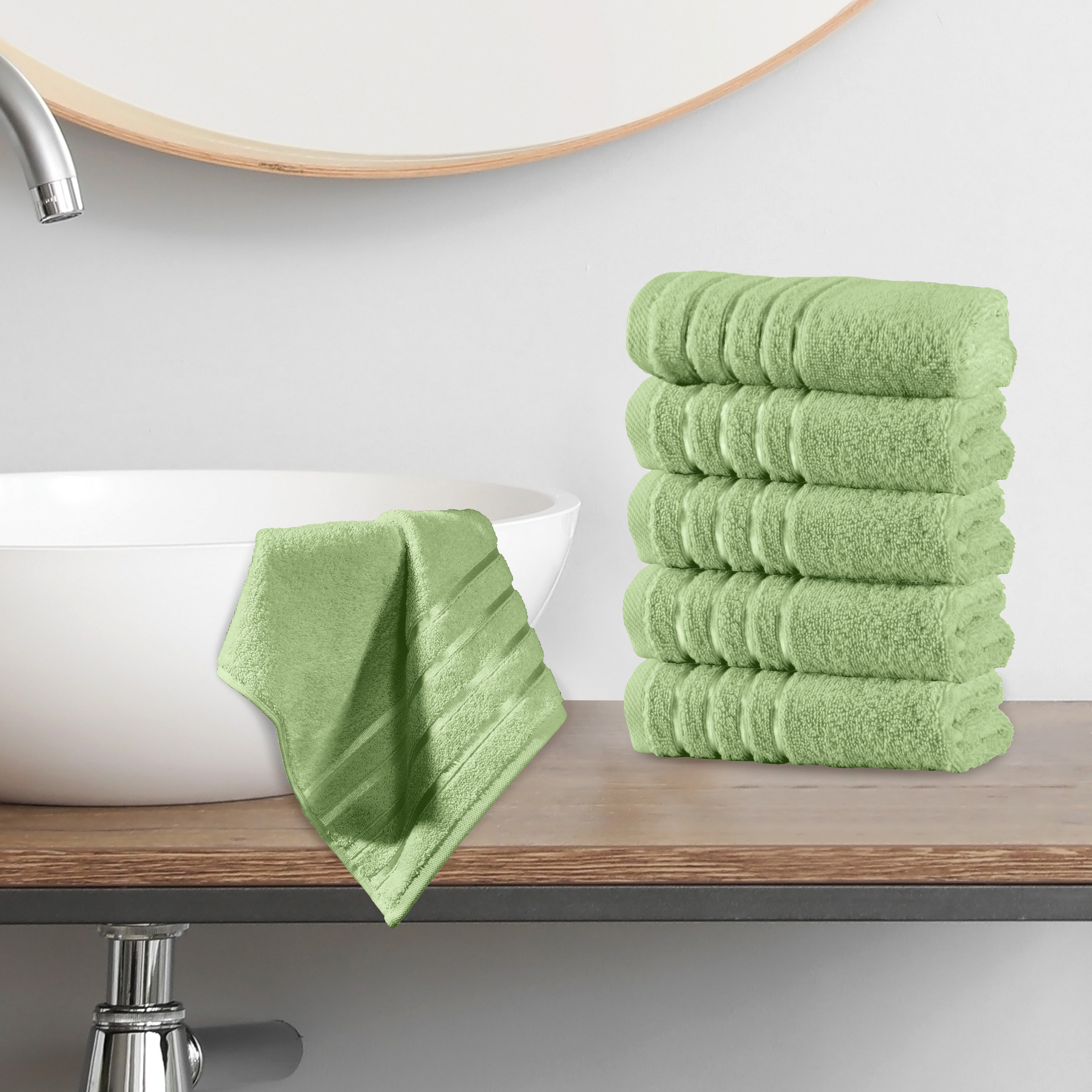6-Pack Premium Turkish Cotton 4 Lines Stripe Washcloths Set, 13 x 13 inch