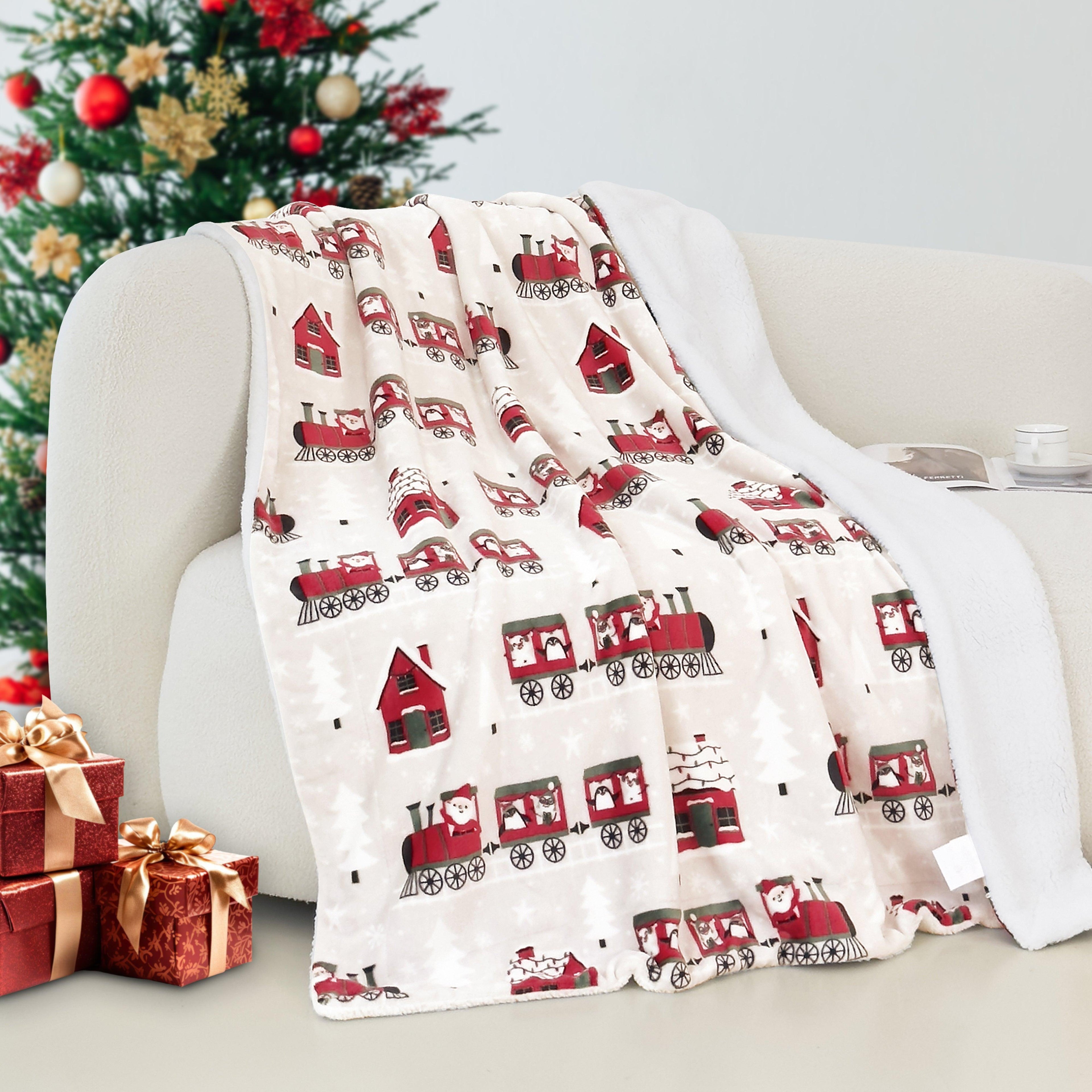 Christmas Sherpa Throw with Flannel Fleece - 50 x 60 inches