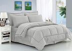 8-Piece Dobby Stripe Comforter Set - Includes 4-Piece Sheet Set with Double Sided Storage Pockets