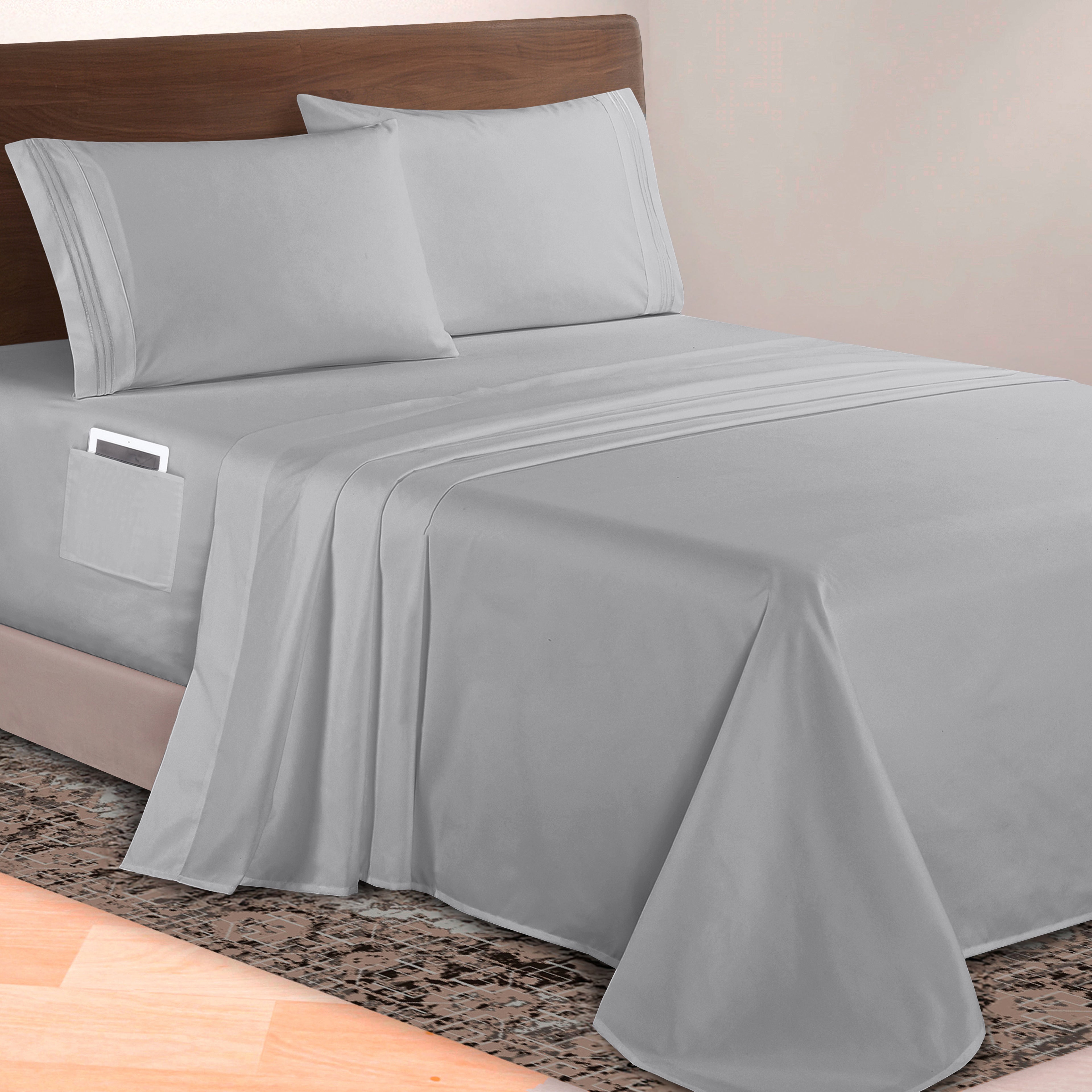 Extra deep 18-24 Inch Pocket 3 Line Embroidery, 4-Piece Sheet Set, Bright Shades
