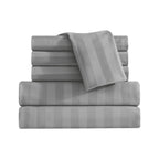 6-Piece Dobby Stripe Printed Bed Sheet Set- Soft as a Hotel Premium Quality