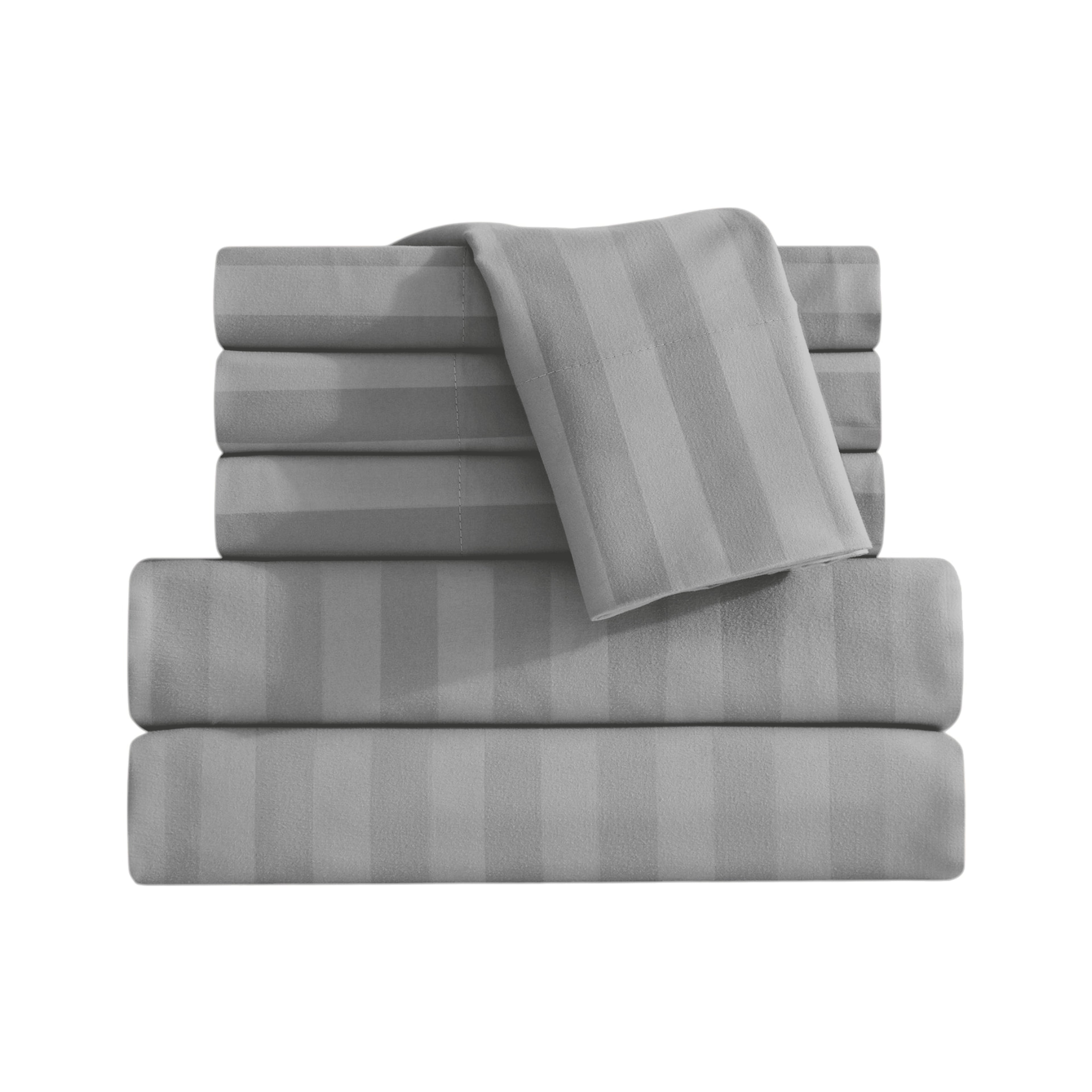 6-Piece Dobby Stripe Printed Bed Sheet Set- Soft as a Hotel Premium Quality