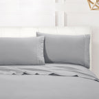 Essential Solid 3 Line Embroidery - Soft as a Hotel Premium Quality, 4-Piece Sheet Set, Bright Shades
