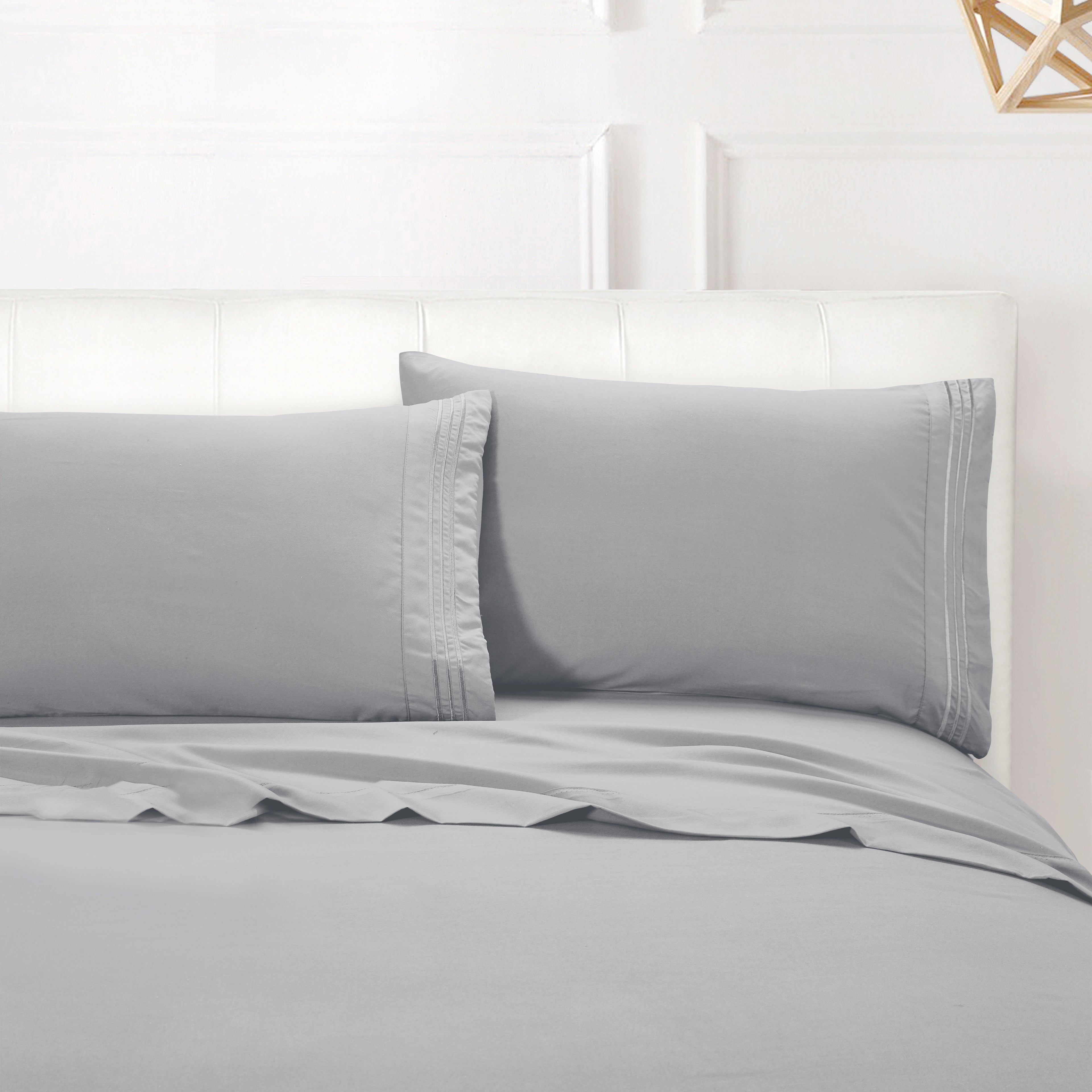 Essential Solid 3 Line Embroidery - Soft as a Hotel Premium Quality, 4-Piece Sheet Set, Bright Shades