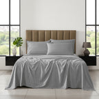 6-Piece Dobby Stripe Printed Bed Sheet Set- Soft as a Hotel Premium Quality