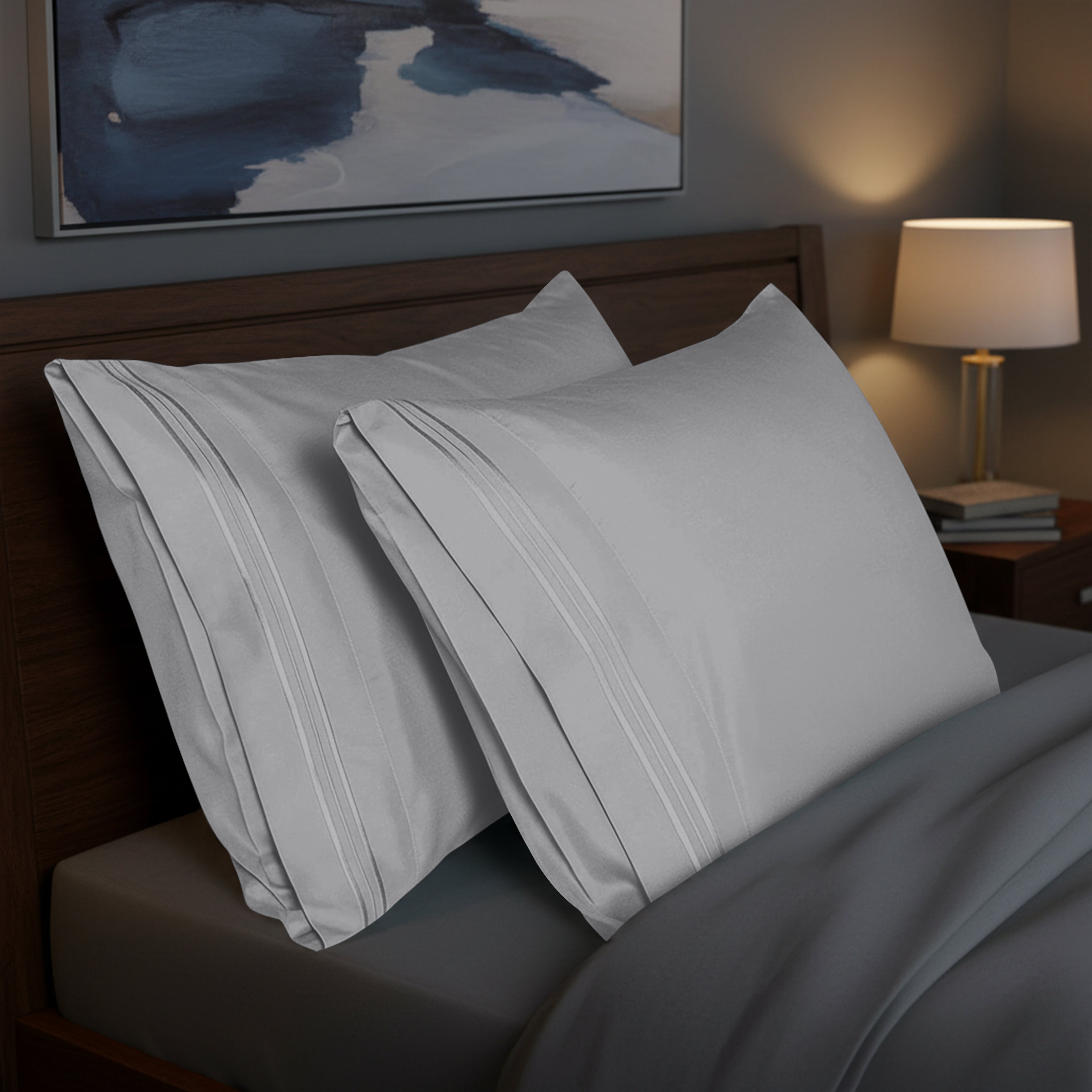 Set of 2 Pillowcases- 3 Line Embroidery