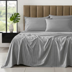 6-Piece Dobby Stripe Printed Bed Sheet Set- Soft as a Hotel Premium Quality
