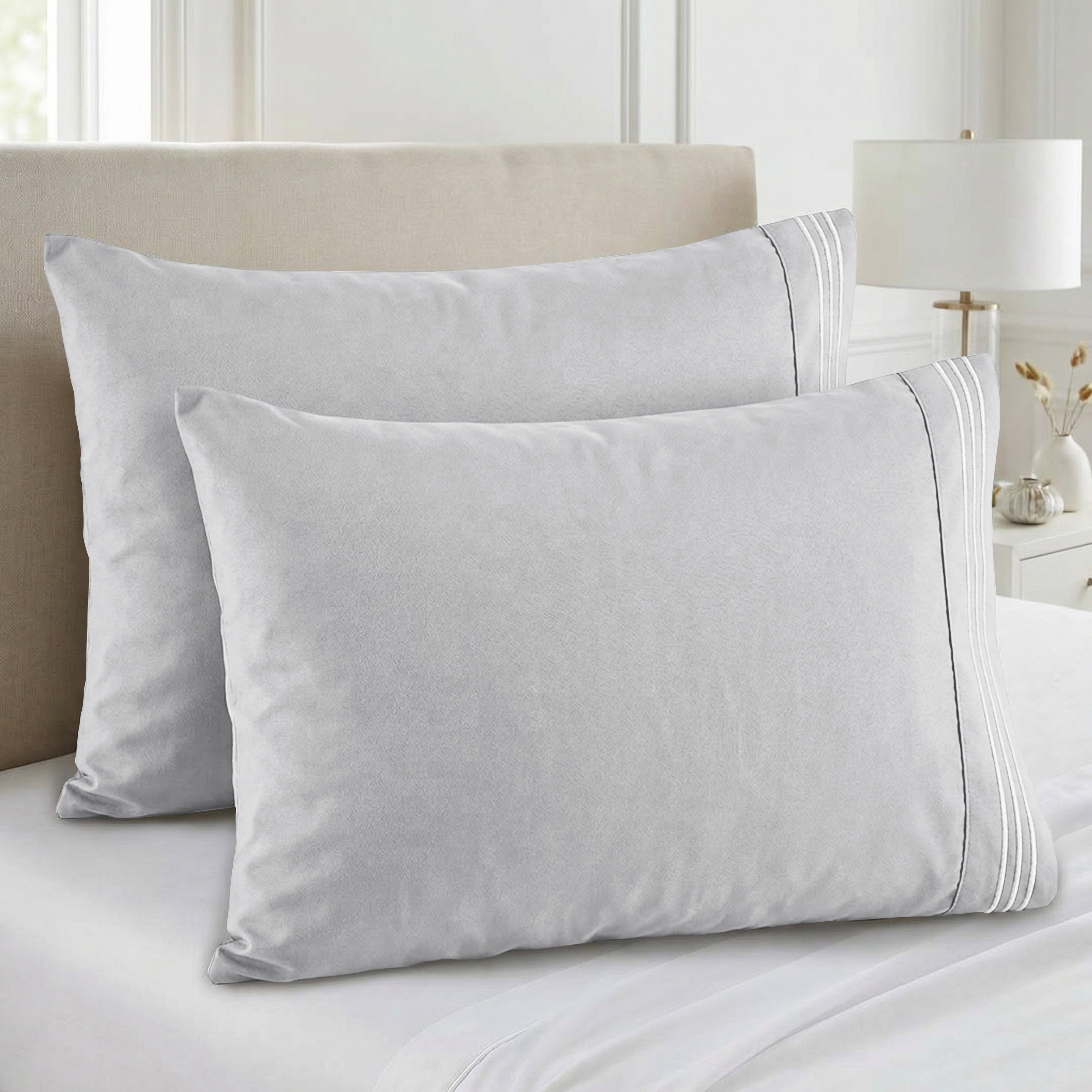 Set of 2 Pillowcases- 3 Line Embroidery