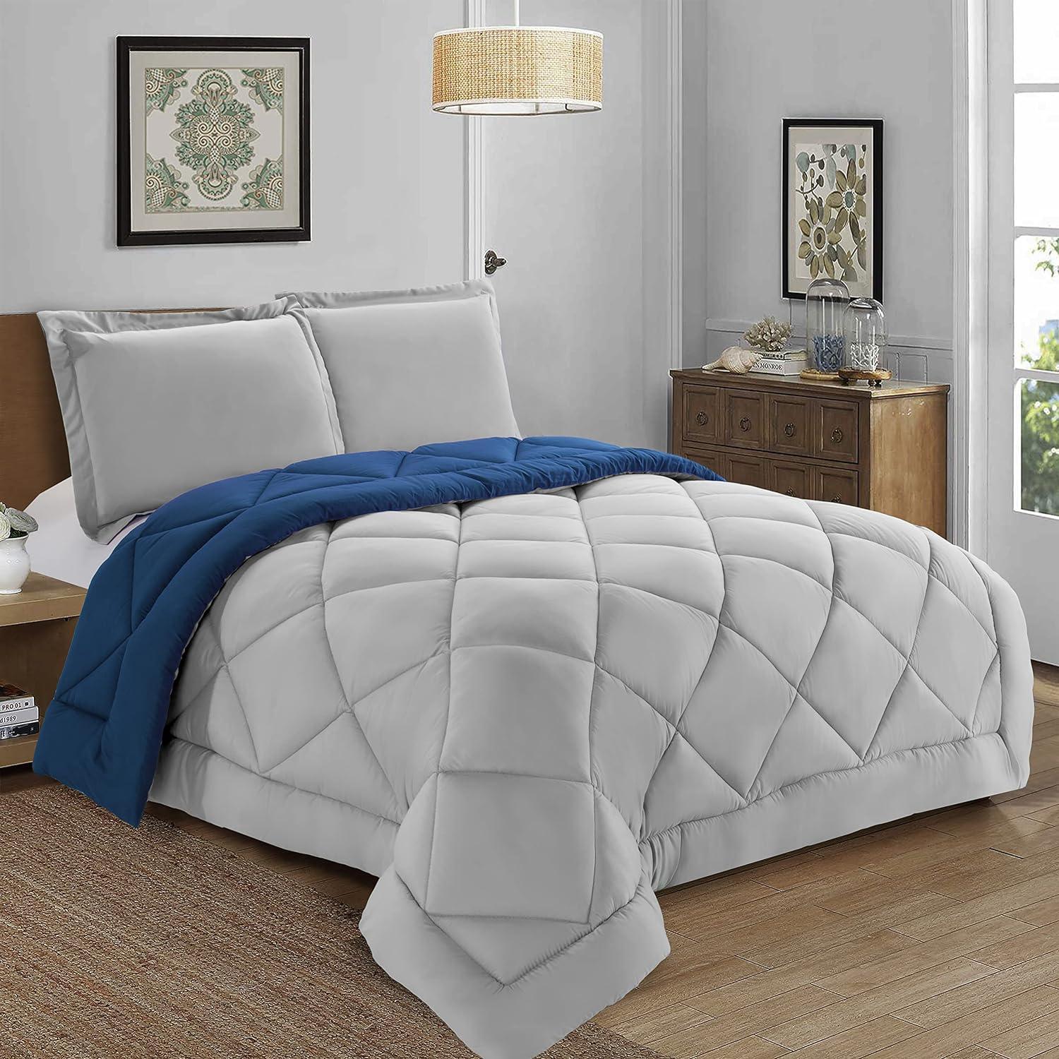 3-Piece Reversible Diamond Stitched Comforter & Shams