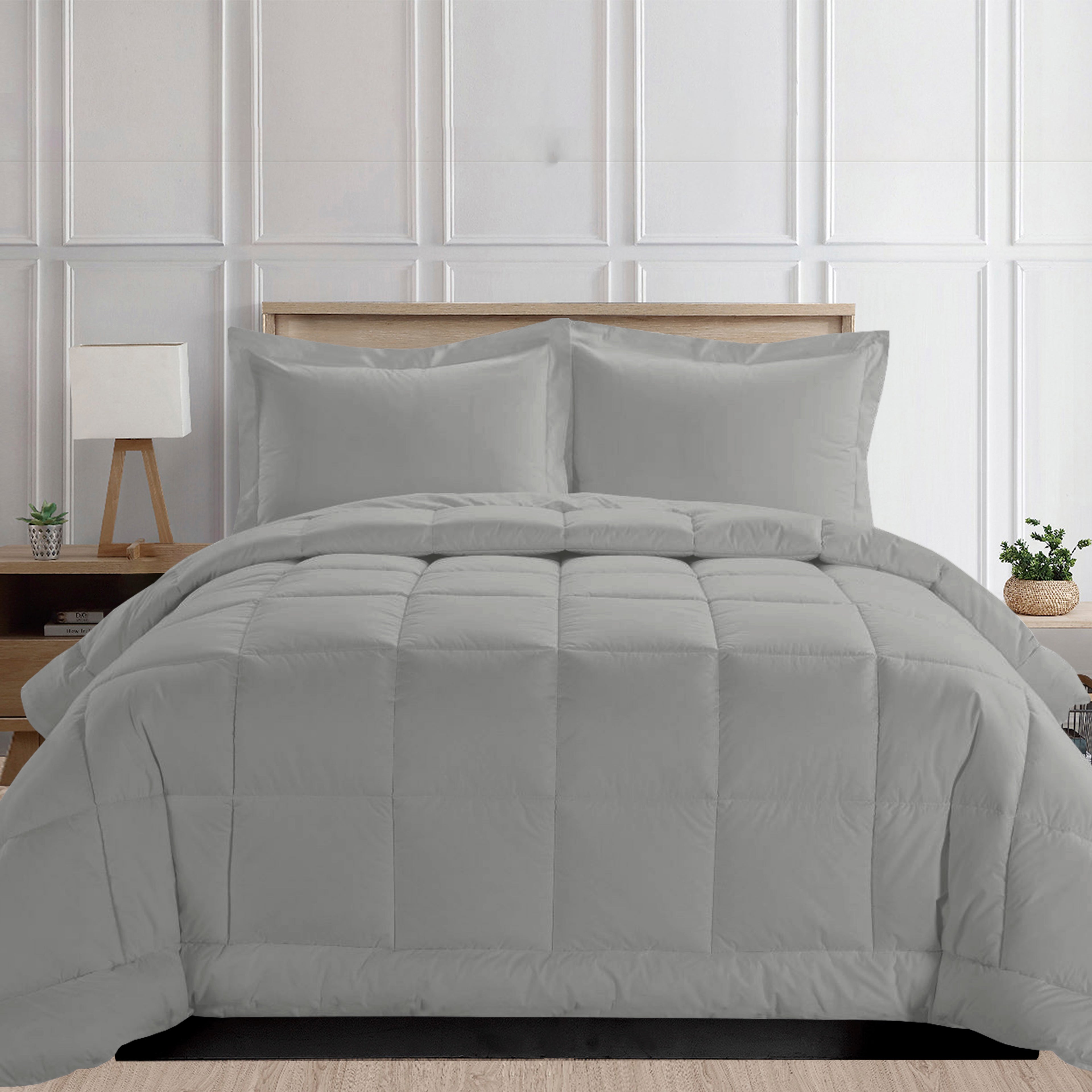 3-Piece Box Stitched Comforter & Shams - Duvet Insert with 4 Corner Tabs
