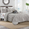 12-Piece Ella Pleated Ruched Pintuck Comforter Set, Includes 6-Piece Sheet Set with Double Sided Storage Pockets