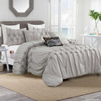 12-Piece Ella Pleated Ruched Pintuck Comforter Set, Includes 6-Piece Sheet Set with Double Sided Storage Pockets