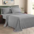 6-Piece Dobby Stripe Printed Bed Sheet Set- Soft as a Hotel Premium Quality