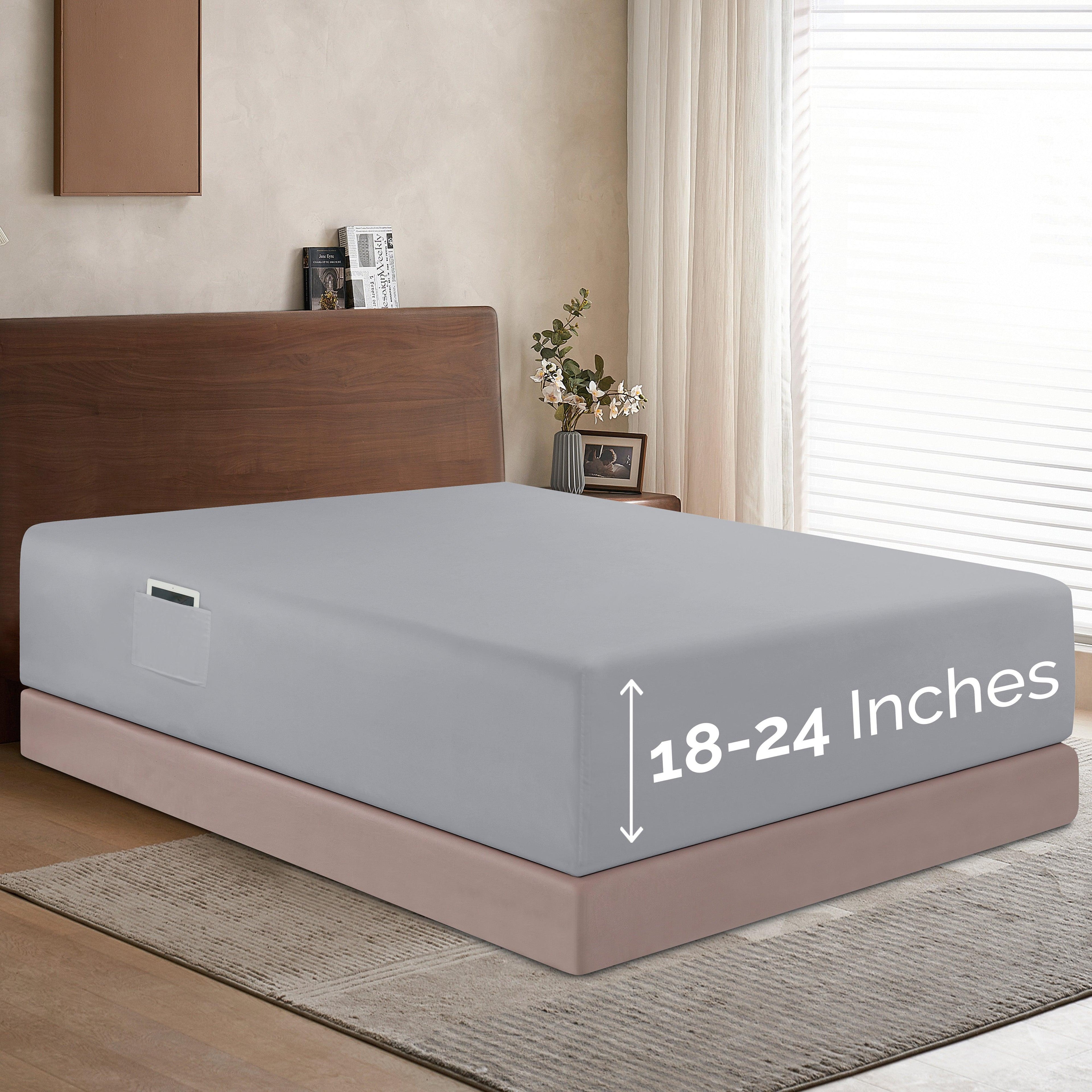 Extra Deep Pocket 18"-24" Single Fitted Sheet for High Mattress, Bright Shades