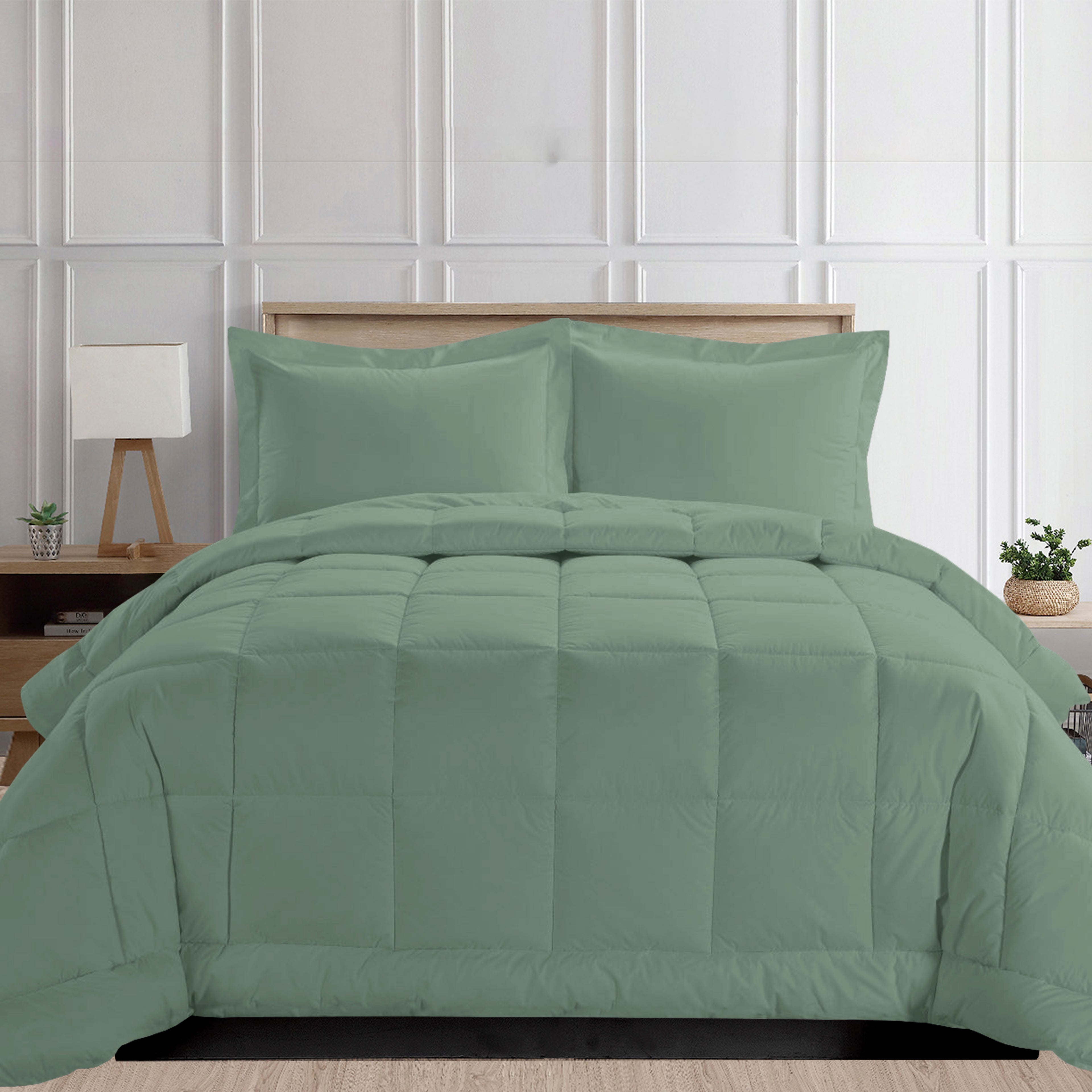 3-Piece Box Stitched Comforter & Shams - Duvet Insert with 4 Corner Tabs