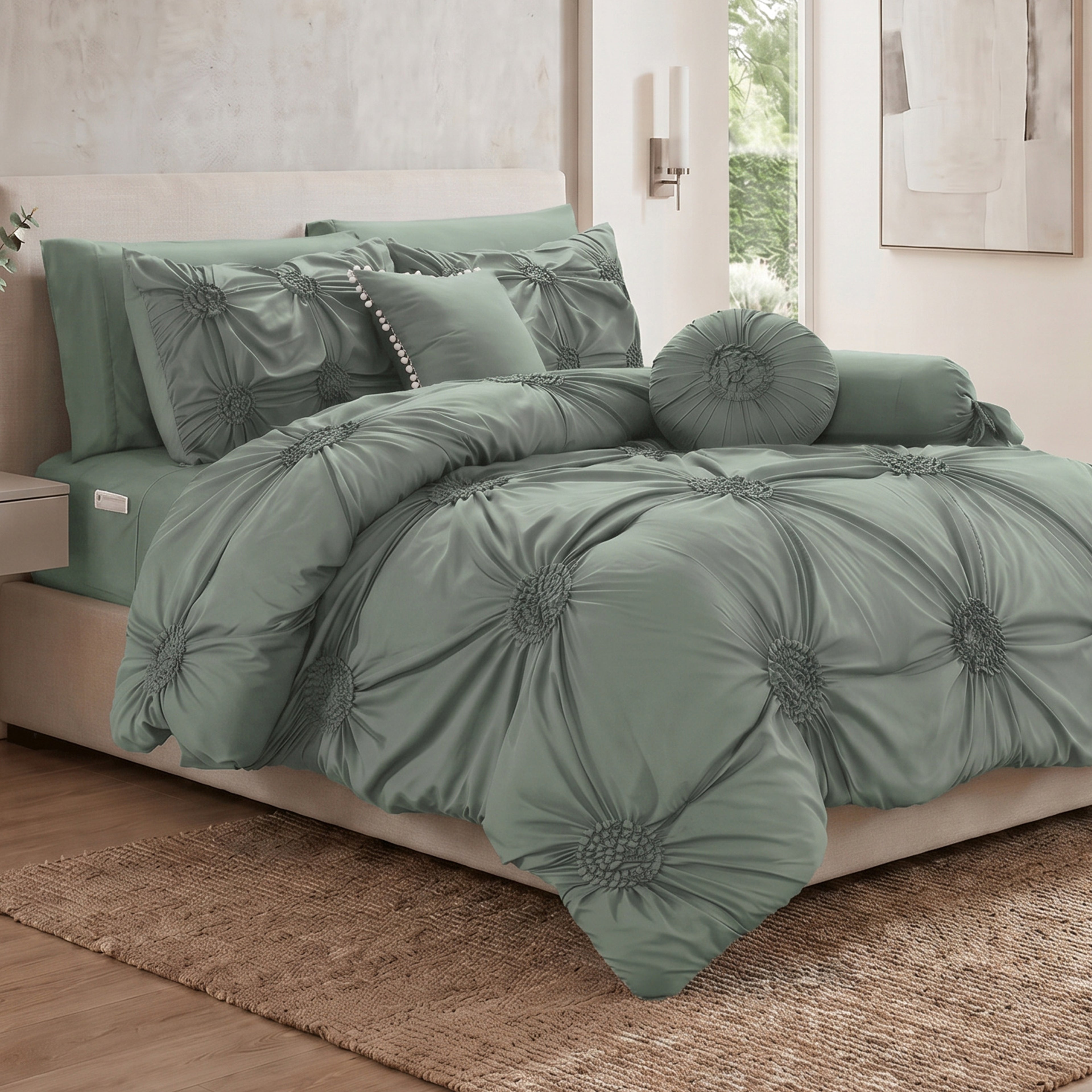 10-Piece Sunflower Comforter Set - Includes 4-Piece Sheet Set with Double Sided Storage Pockets