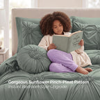 10-Piece Sunflower Comforter Set - Includes 4-Piece Sheet Set with Double Sided Storage Pockets