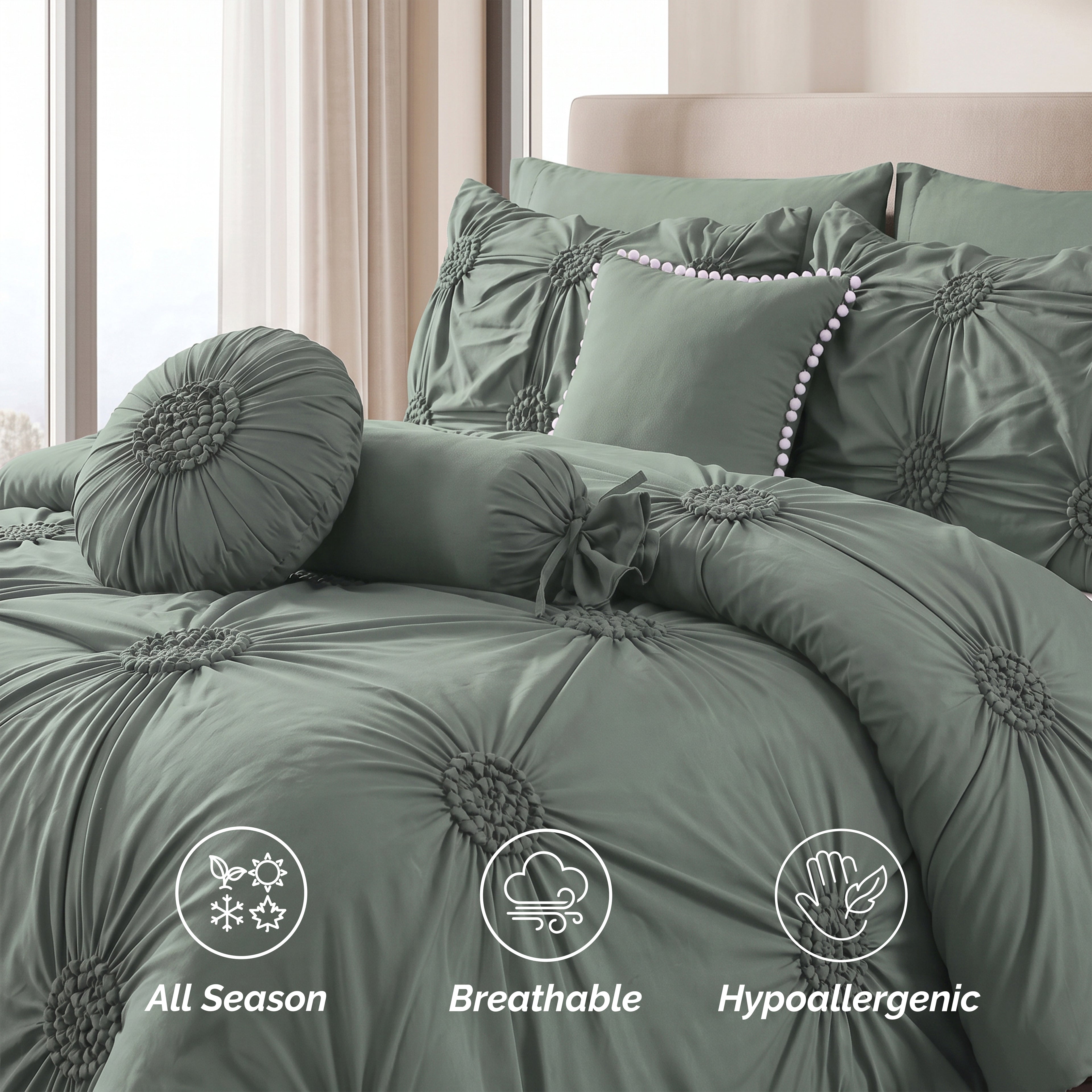 10-Piece Sunflower Comforter Set - Includes 4-Piece Sheet Set with Double Sided Storage Pockets