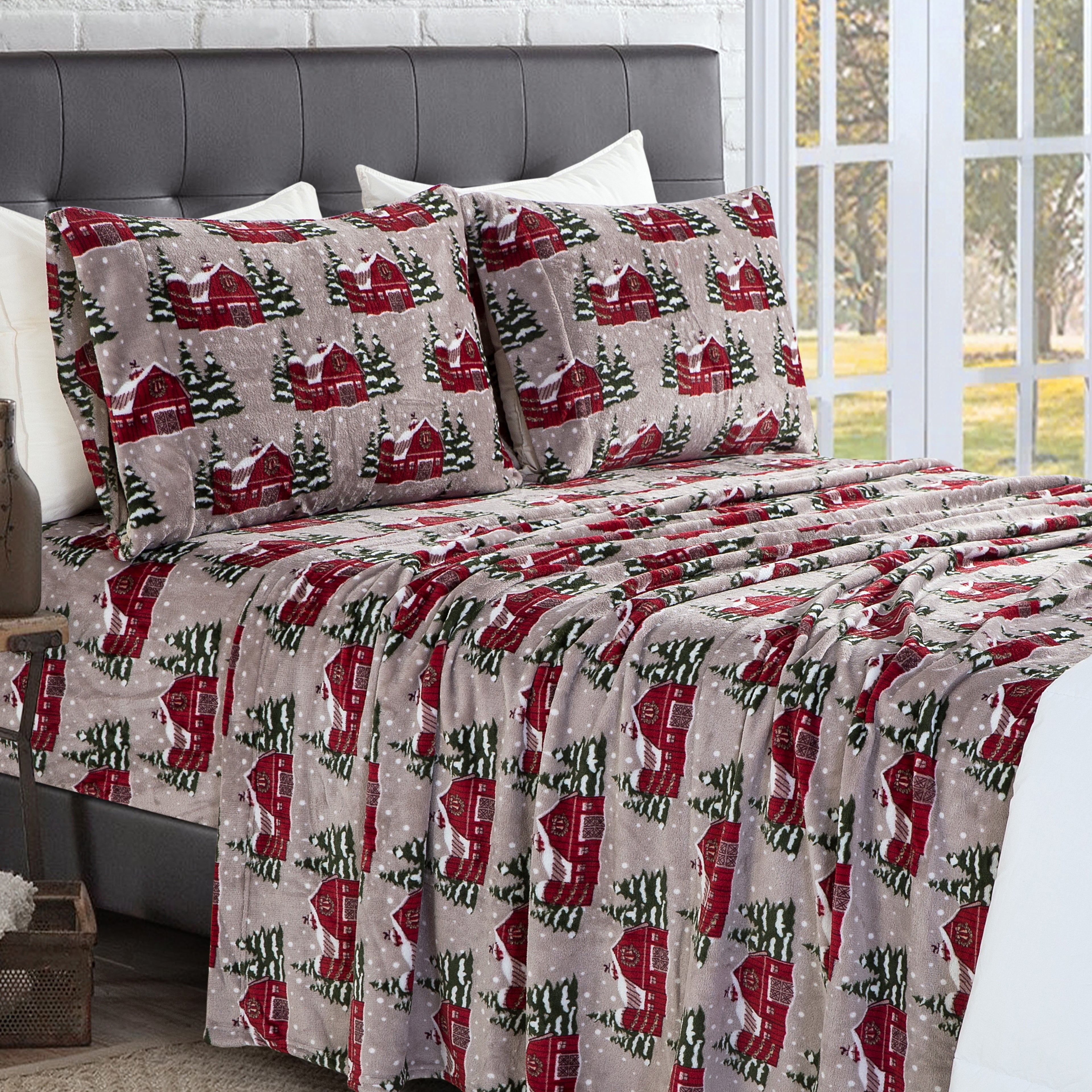 4-Piece Holiday Christmas Velvet Plush Flannel Sheet Set