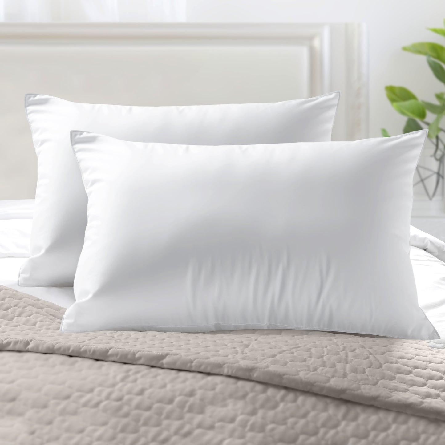 Elegant Comfort Retreat Solid Cotton Shell Hotel Pillows, Gel-Infused Filling - Set of 2
