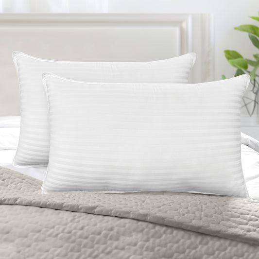 Elegant Comfort Retreat Stripe Cotton Shell Hotel Pillows, Gel-Infused Filling - Set of 2
