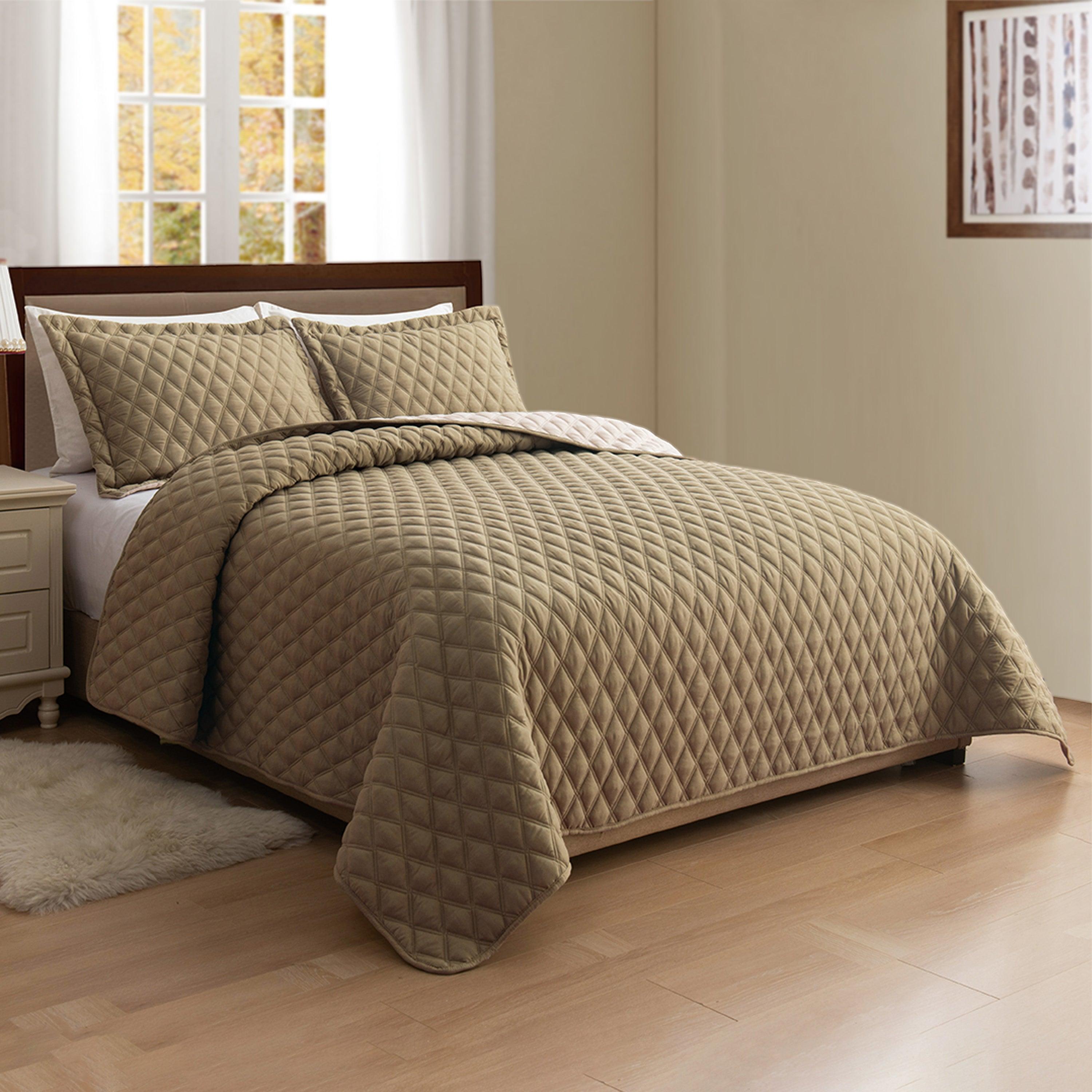 3-Piece Diamond Quilted Reversible Bedspread Coverlet Set