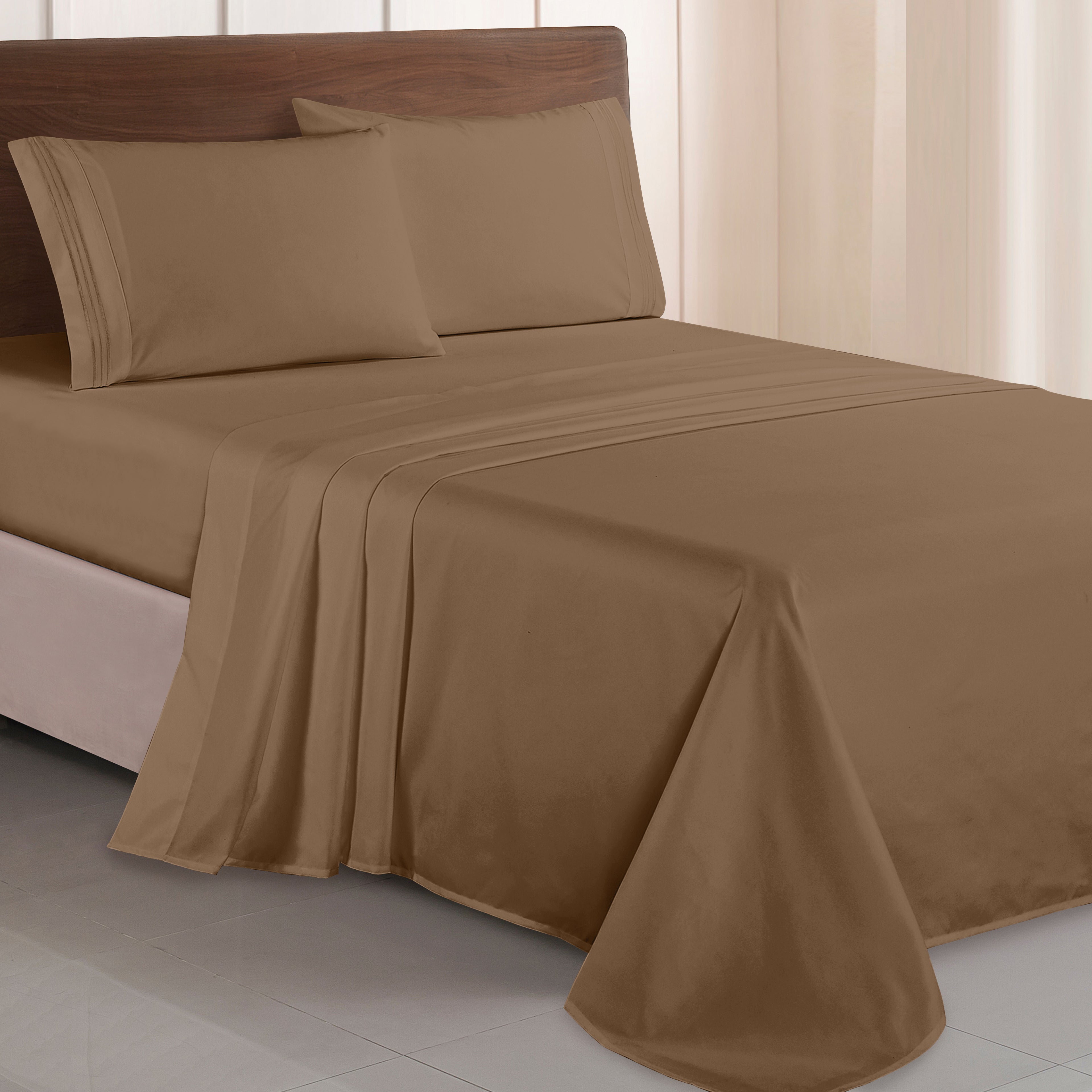 Essential 4-Piece 3-Line Embroidery Sheet Set, Soft as a Hotel Premium Quality,  Moody Shades