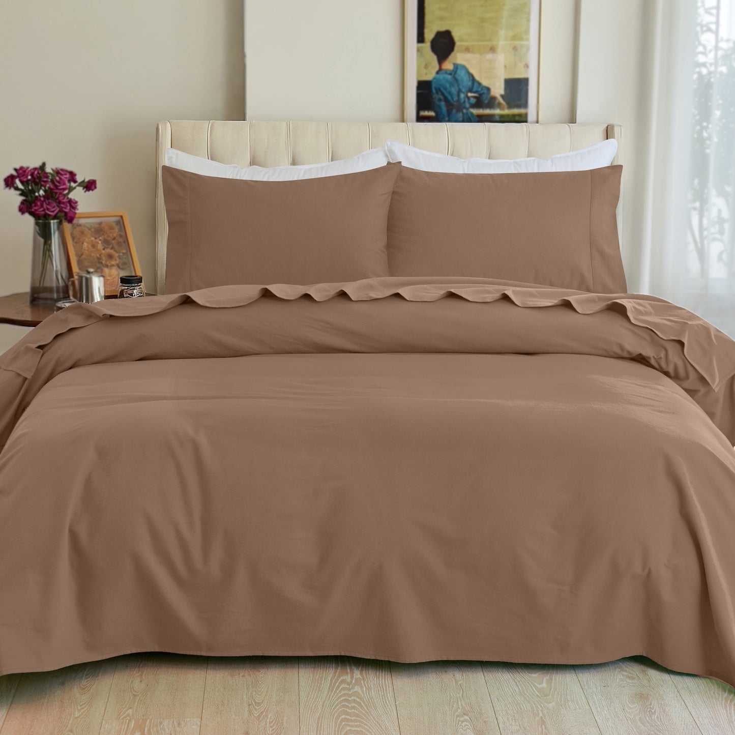 Elegant Comfort 4-Piece Cotton Flannel Sheet Set - 100% Turkish Cotton