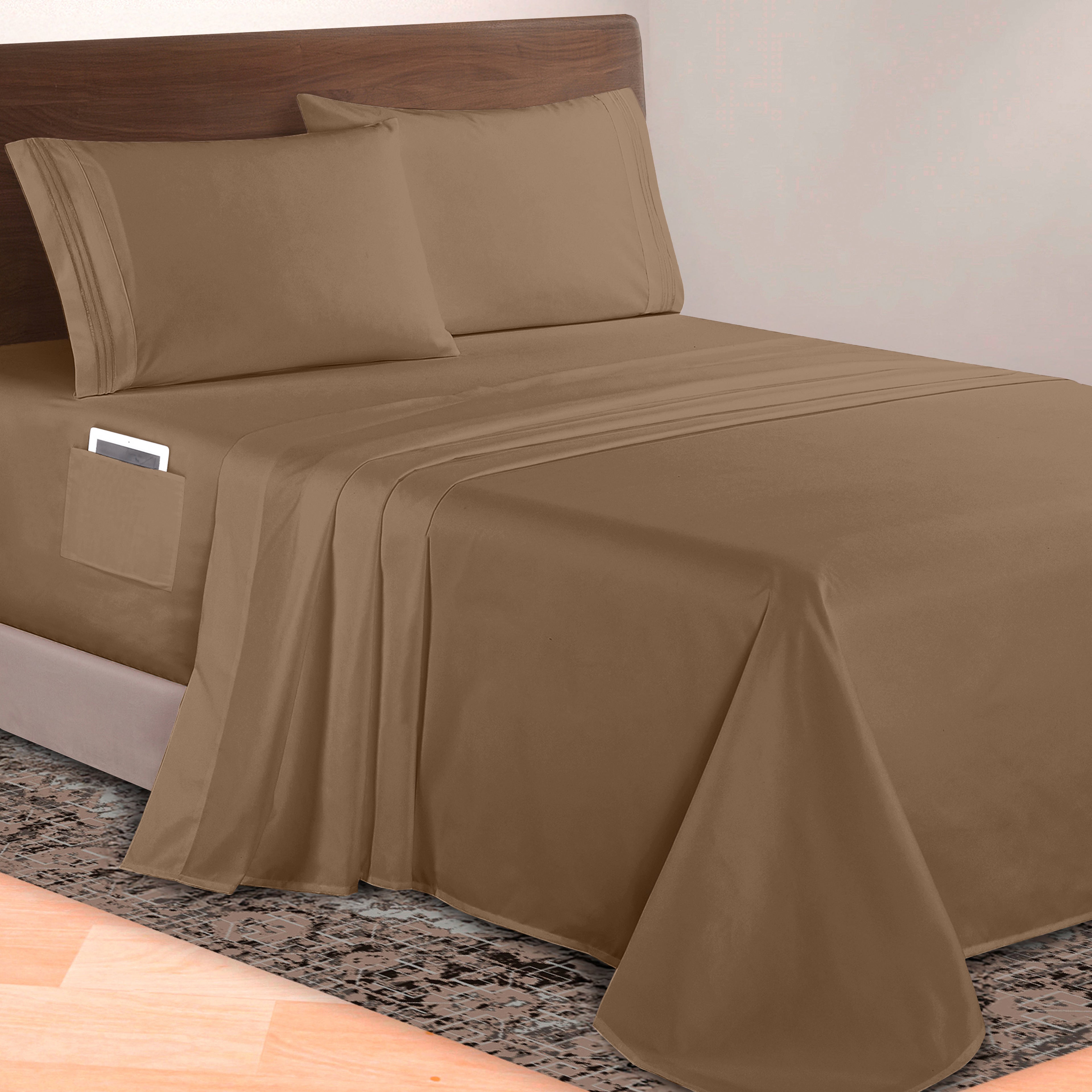 Extra deep 18-24 Inch Pocket 3 Line Embroidery, 4-Piece Sheet Set, Moody Shades
