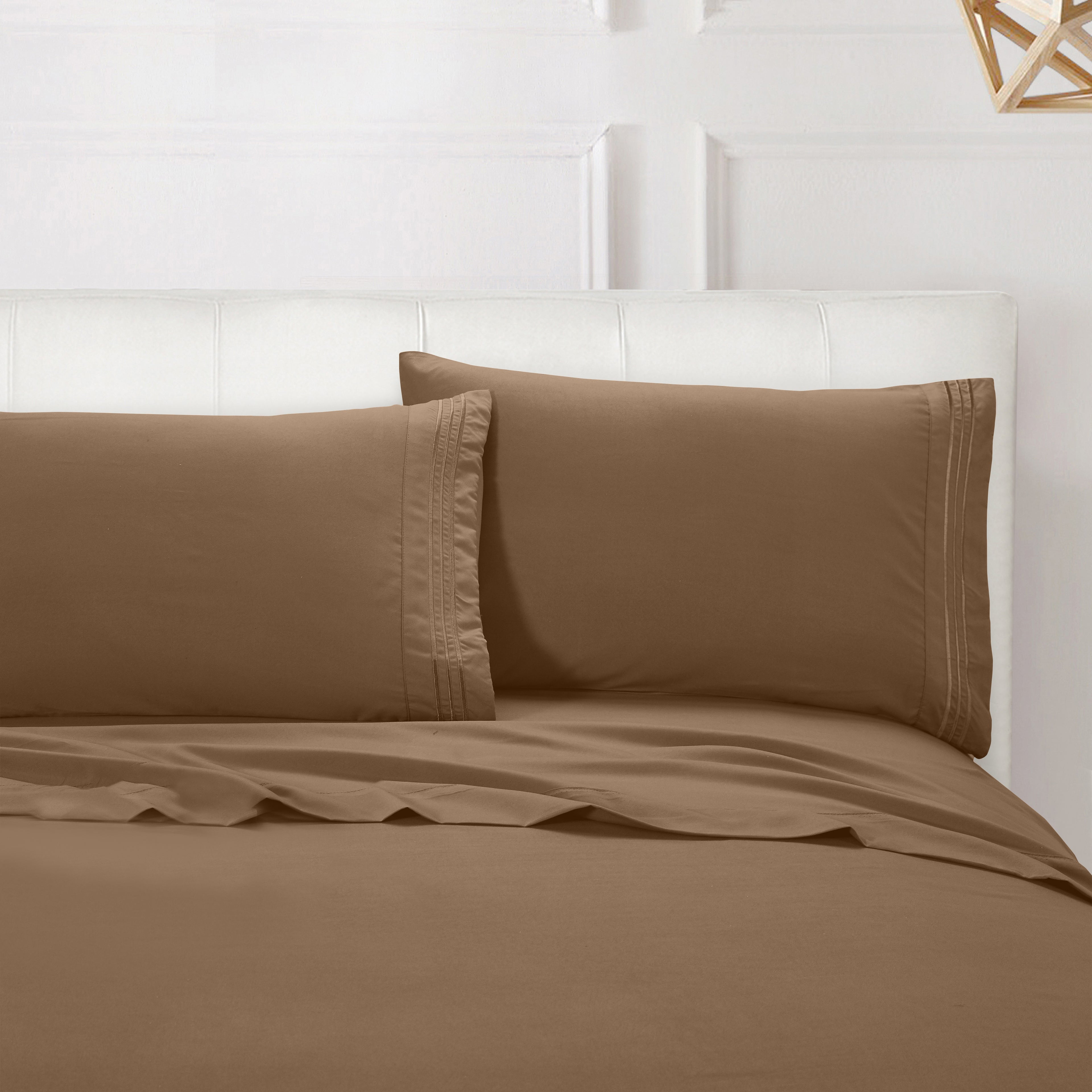 Essential 4-Piece 3-Line Embroidery Sheet Set, Soft as a Hotel Premium Quality,  Moody Shades