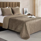 3-Piece Velvet Corduroy Stripe Quilted Bedspread Coverlet Set