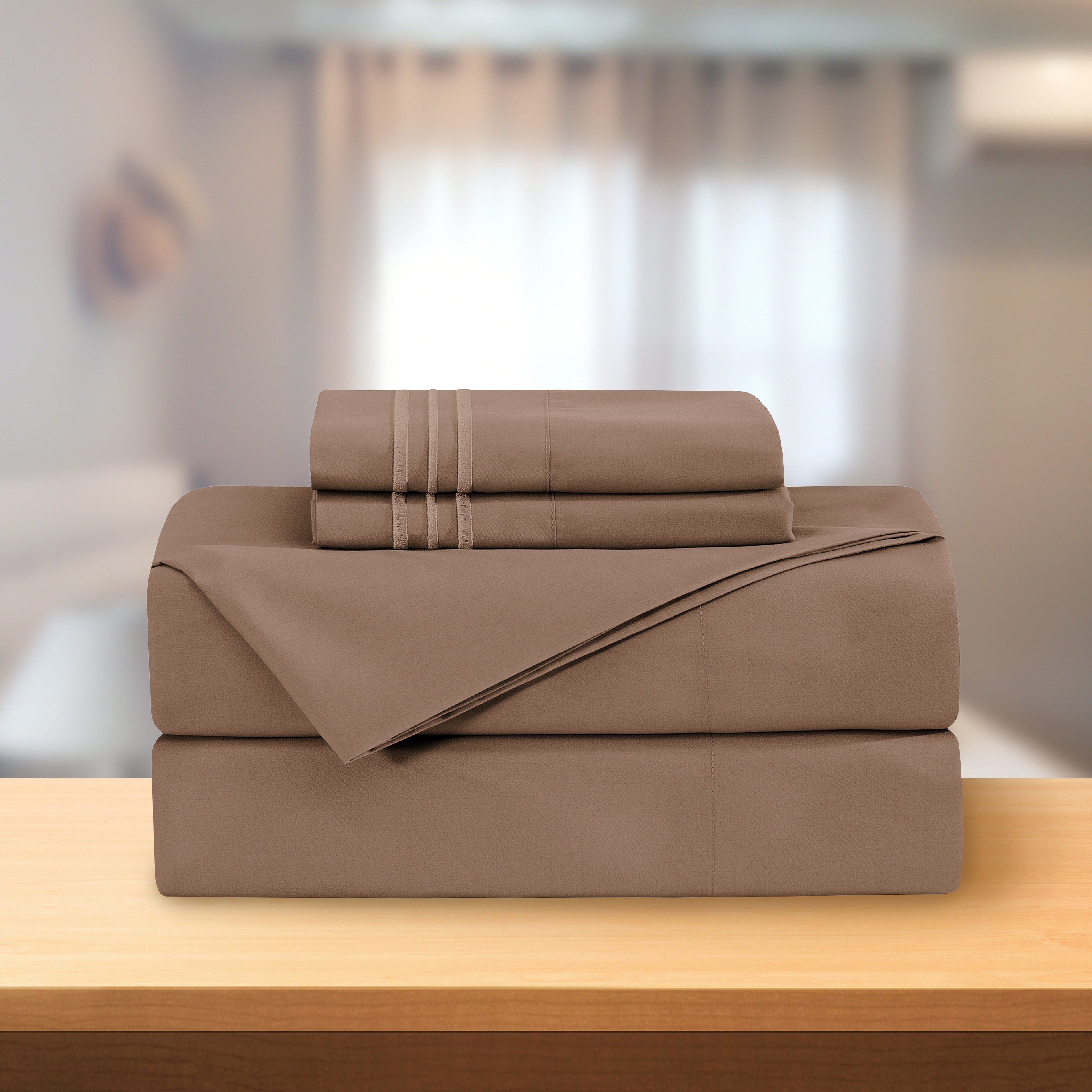 Essential 4-Piece 3-Line Embroidery Sheet Set, Soft as a Hotel Premium Quality,  Moody Shades