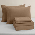 Essential 6-Piece 3-Line Embroidery Sheet Set, Soft as a Hotel Premium Quality,  Moody Shades