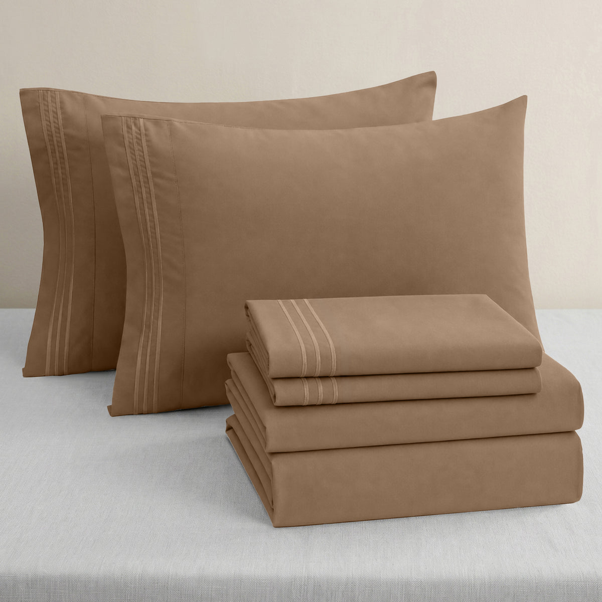 Essential 6-Piece 3-Line Embroidery Sheet Set, Soft as a Hotel Premium Quality,  Moody Shades