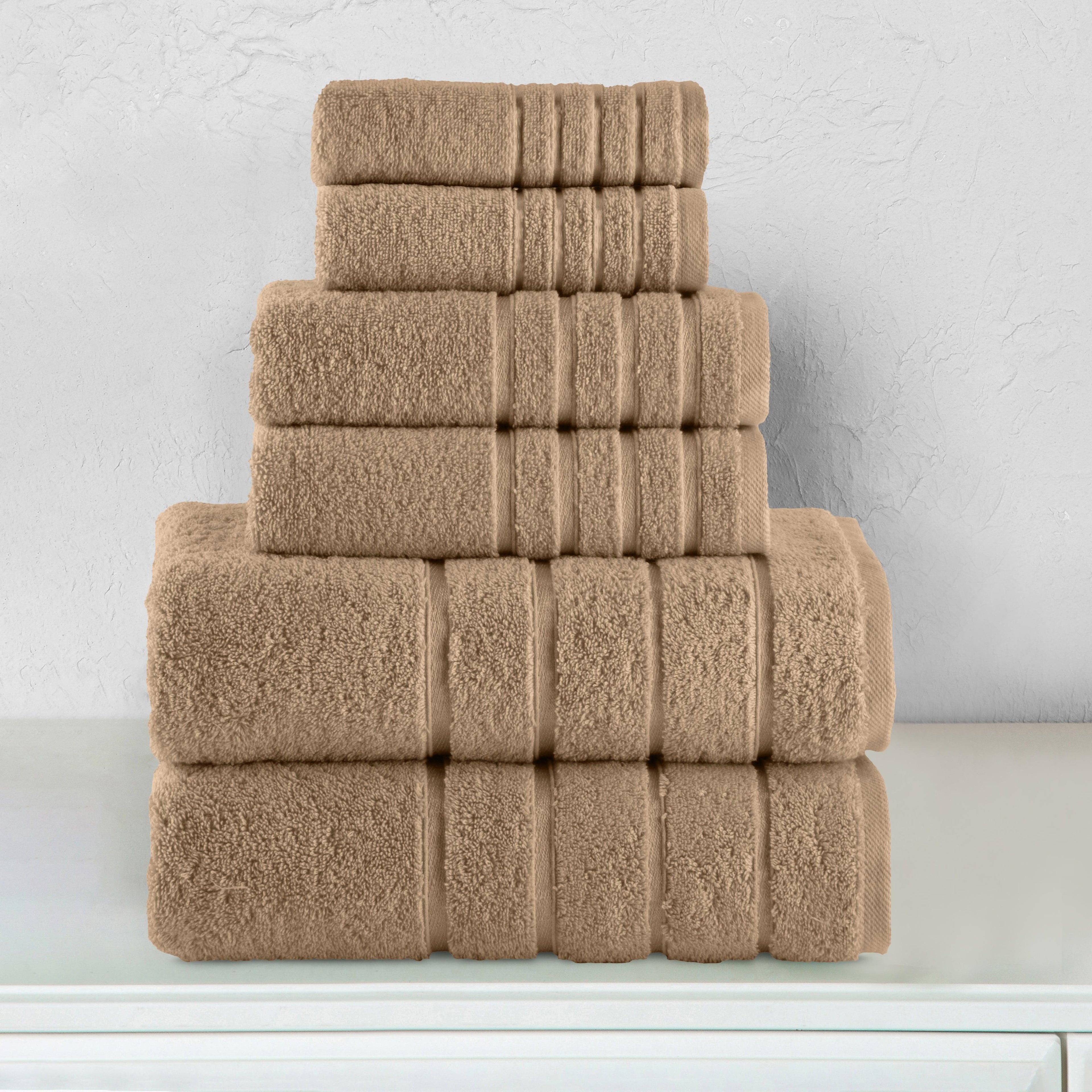 6-Piece Turkish Cotton 4 Lines Stripe Towel Set, 2 Washcloths, 2 Hand Towels and 2 Bath Towels