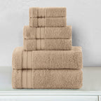 6-Piece Turkish Cotton Three Line Popcorn Towel Set, 2 Washcloths, 2 Hand Towels and 2 Bath Towels