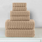 6-Piece Turkish Cotton Braided Towel Set, 2 Washcloths, 2 Hand Towels and 2 Bath Towels