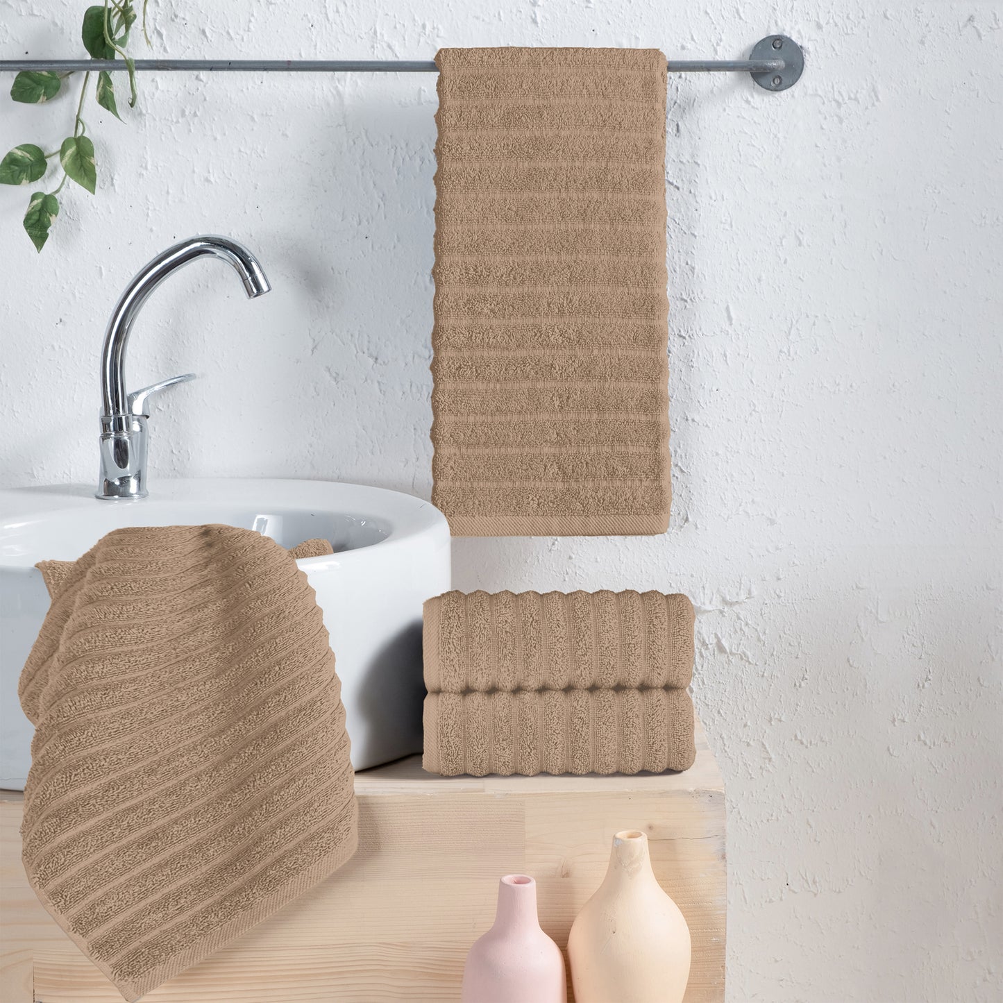 Elegant Comfort 4-Pack Premium Turkish Cotton Corduroy Stripe Hand Towel Set, 16 x 28 inch