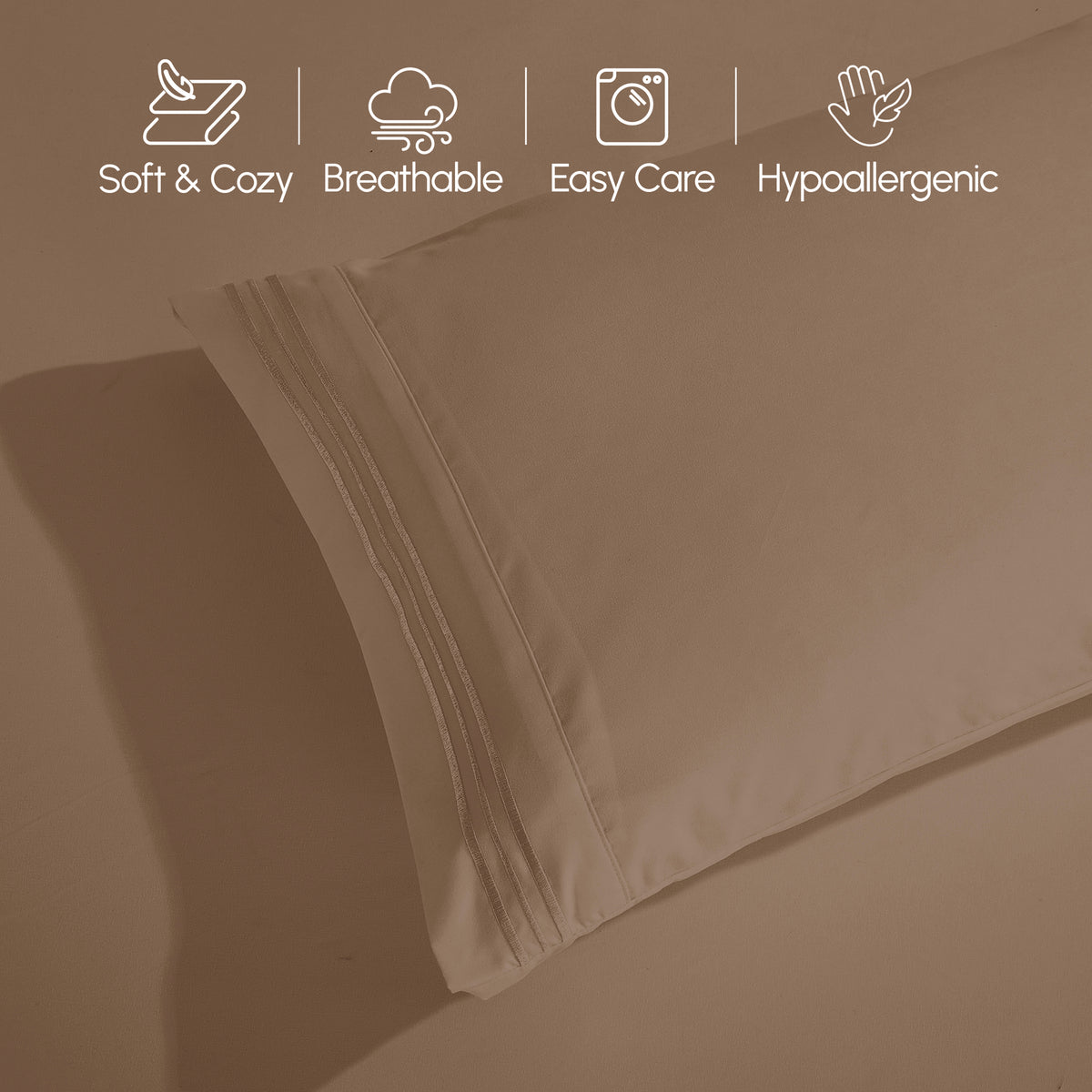 Essential 6-Piece 3-Line Embroidery Sheet Set, Soft as a Hotel Premium Quality,  Moody Shades