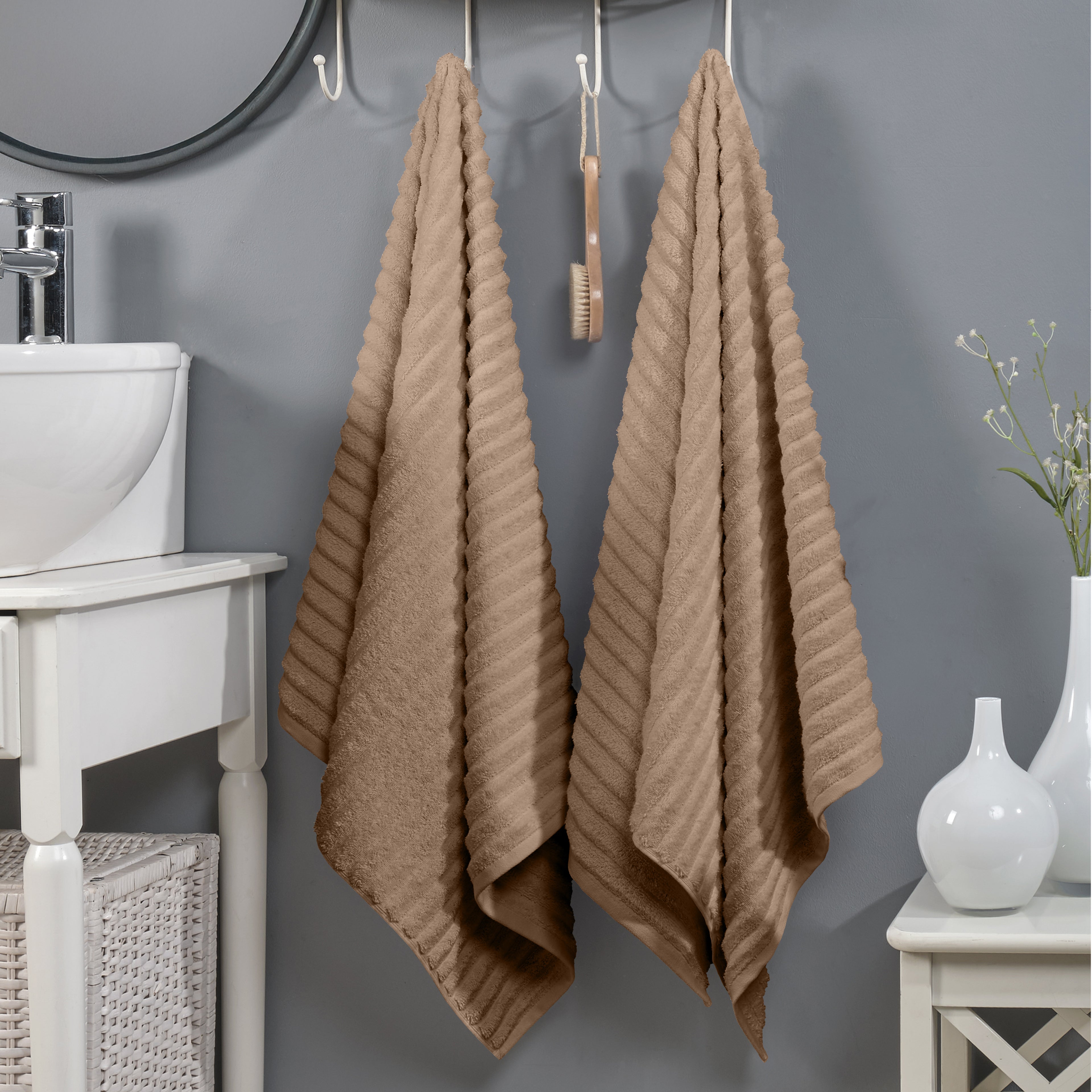 2-Pack Premium Turkish Cotton Corduroy Stripe Bath Towel Set, 27 x 54 inch
