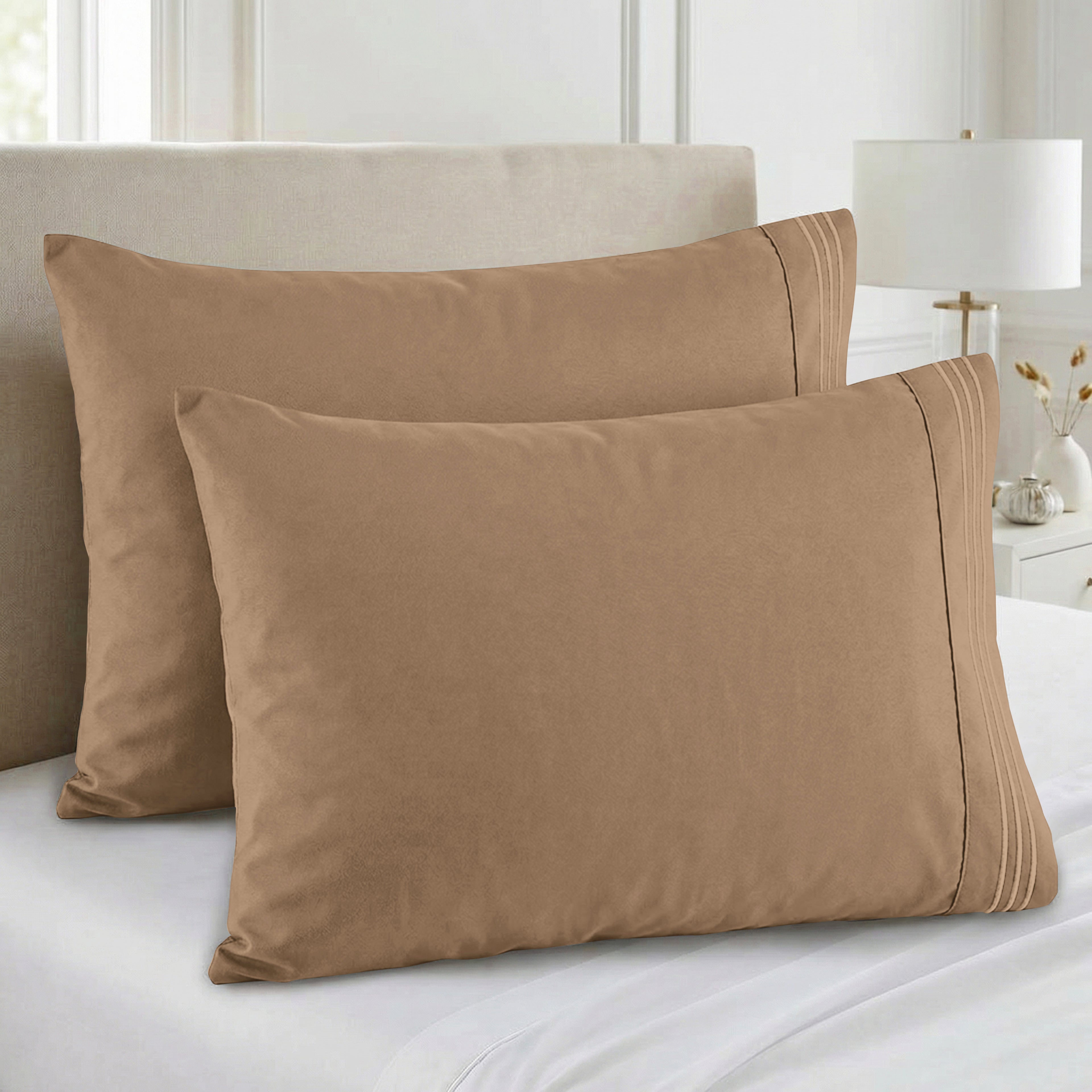 Set of 2 Pillowcases- 3 Line Embroidery