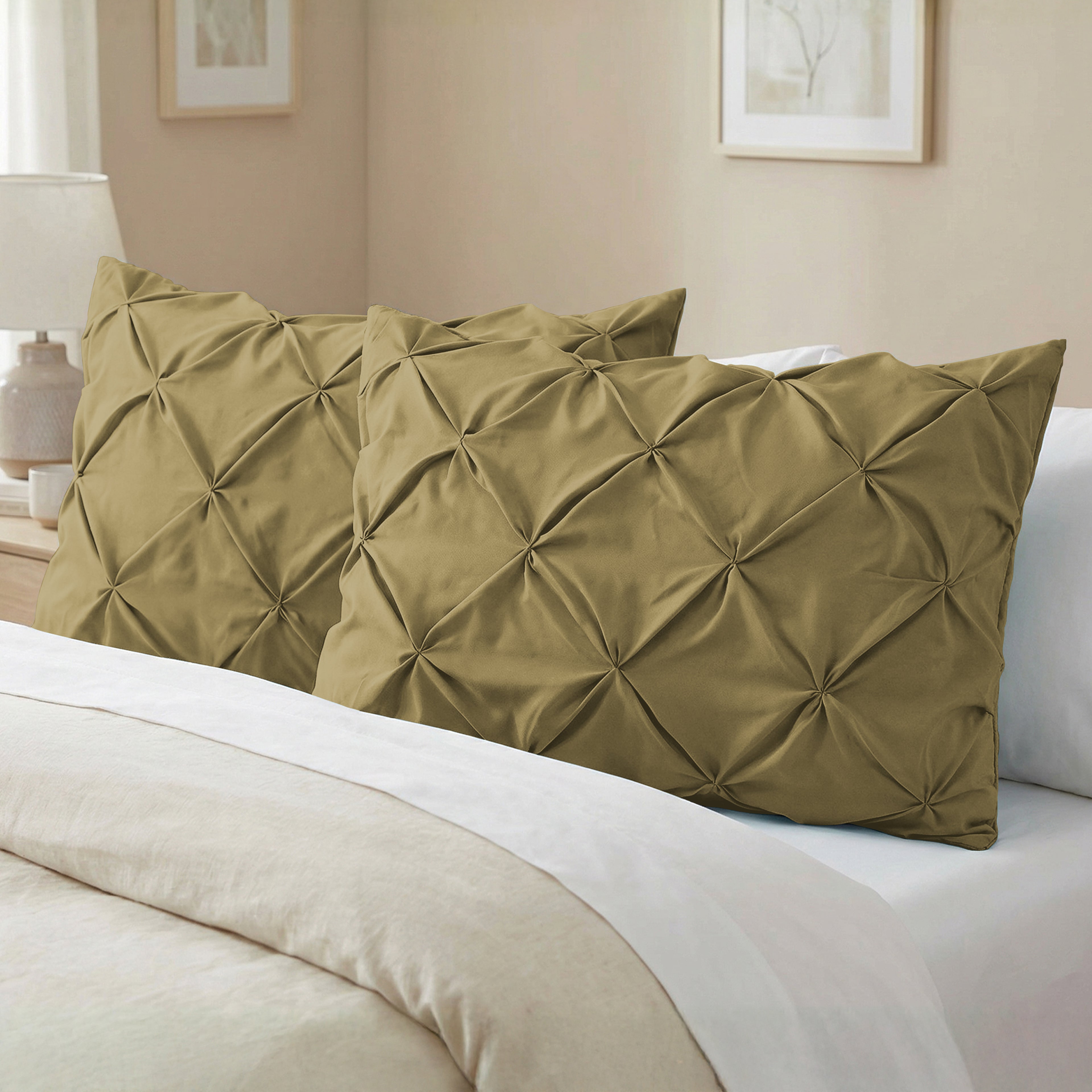 Set of 2 Pinch Pleated Pintuck Pillow Shams - Luxury and Silky Soft