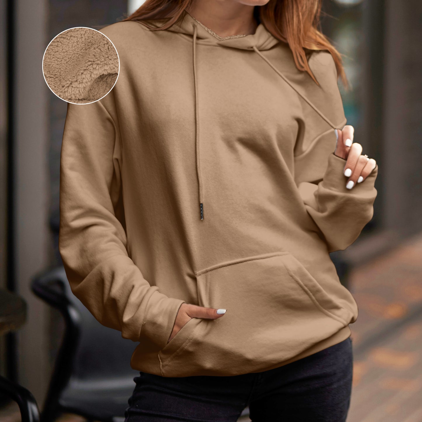 Elegant Comfort Women Casual Sherpa-Lined Cotton Hoodie