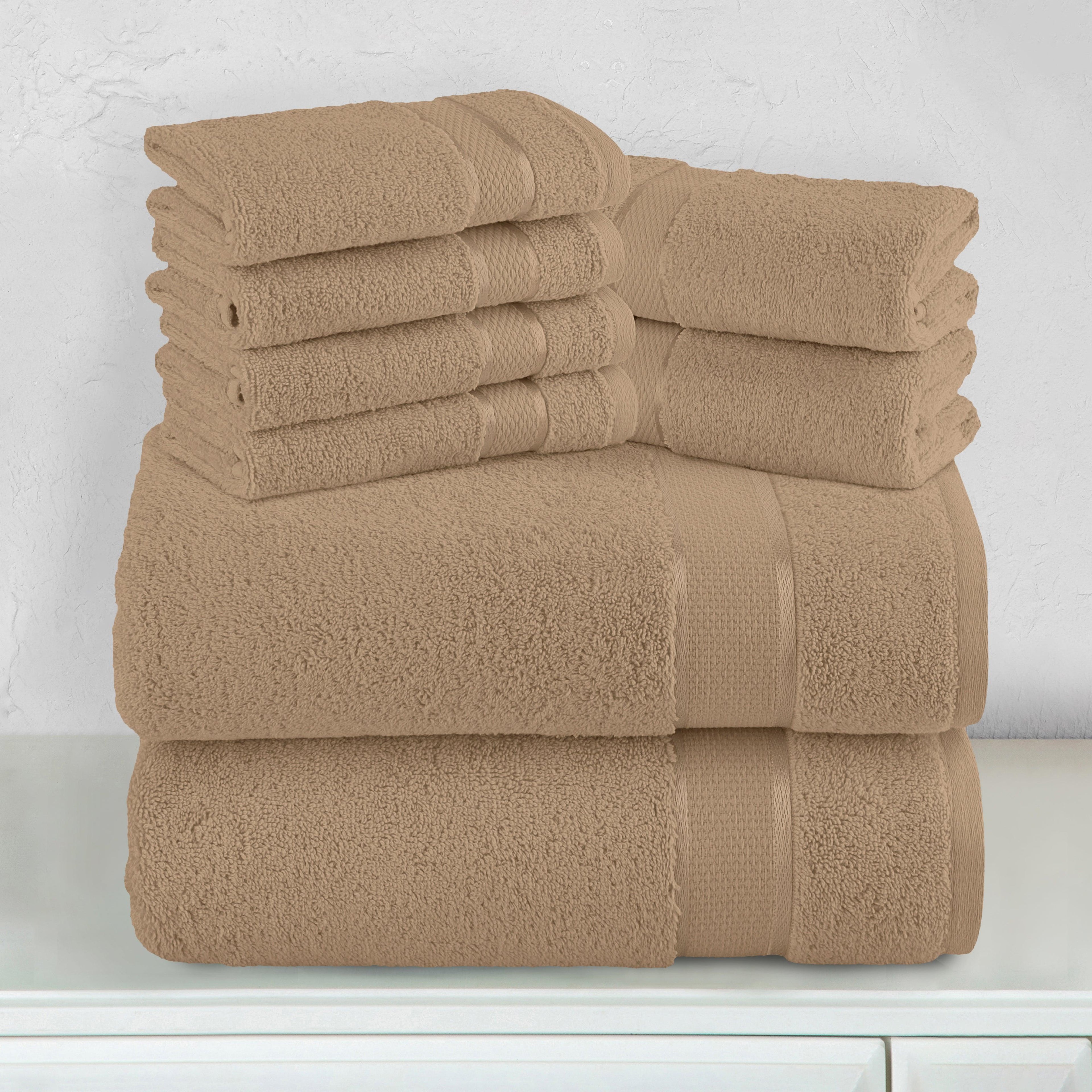 8-Piece Turkish Cotton Towel Set, 4 Washcloths, 2 Hand Towels and 2 Bath Towels